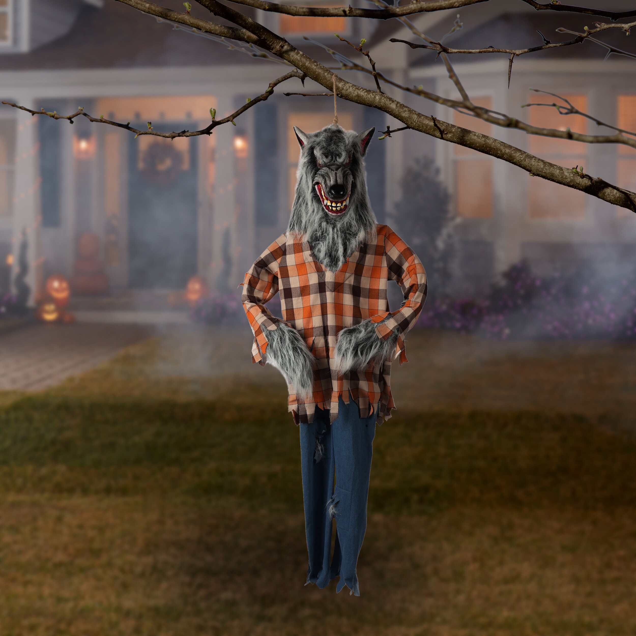 Haunted Living 6-ft Hanging Howling Lighted Werewolf Animatronic in the ...