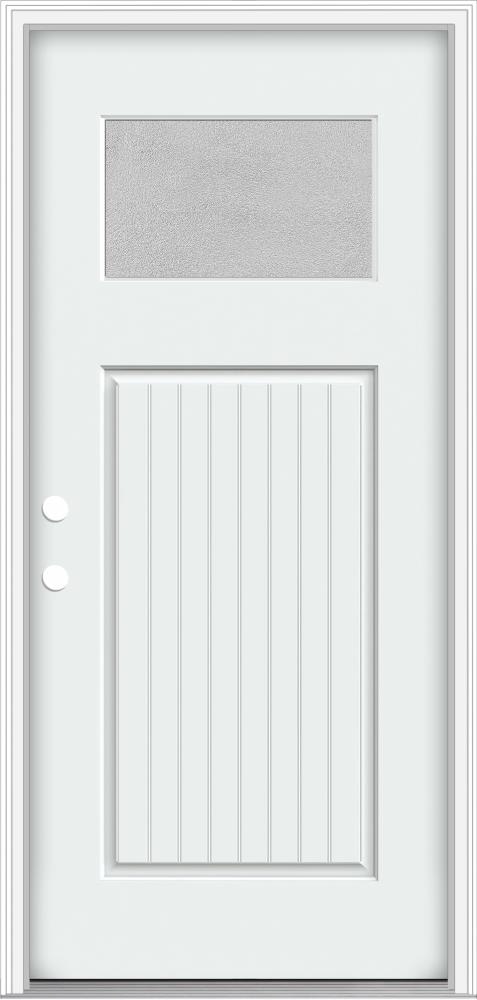 JELD-WEN LOWOLJW205800360 Microgranite 36-in x 80-in x 4-9/16-in Fiberglass Craftsman Right-hand inswing Modern White Painted Prehung Front Door with Brickmould Insulating core