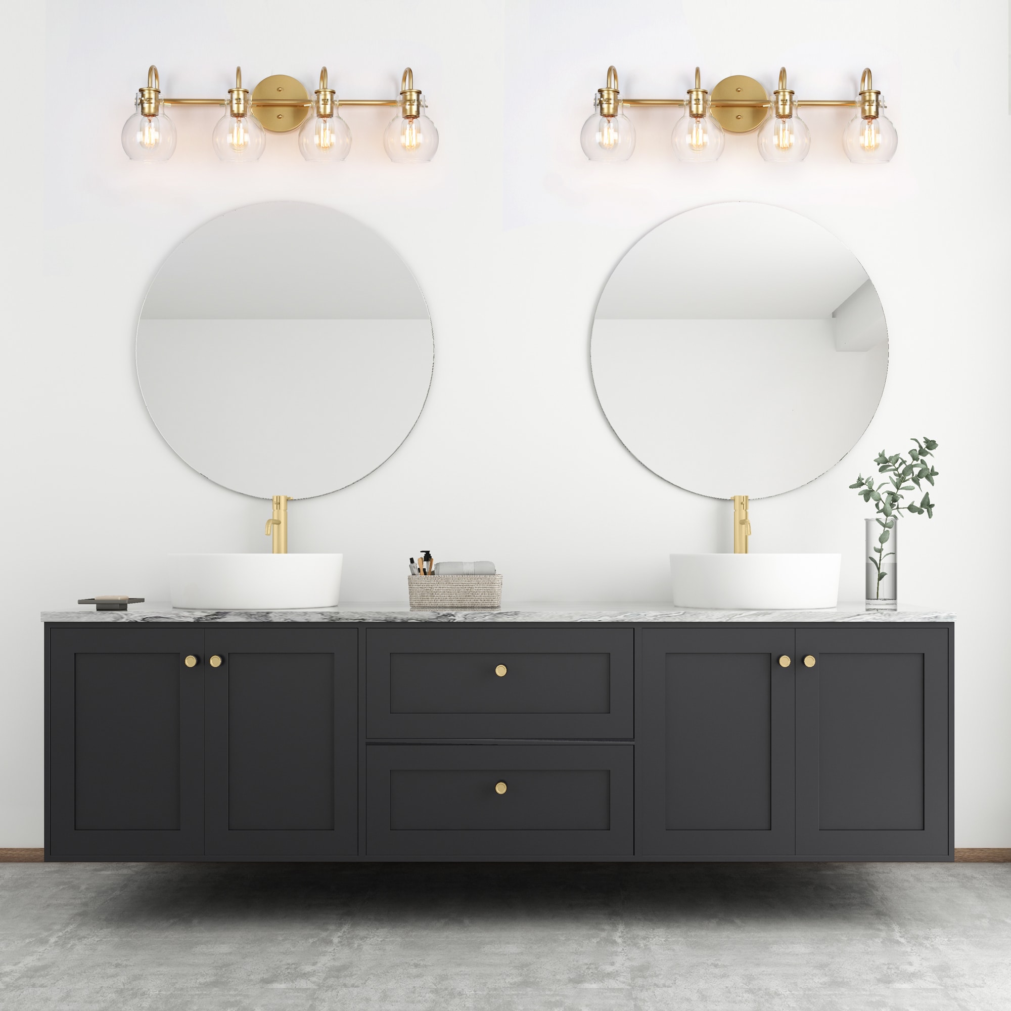 LNC Charm 28.5-in 4-Light Matte Gold LED Modern/Contemporary Vanity ...