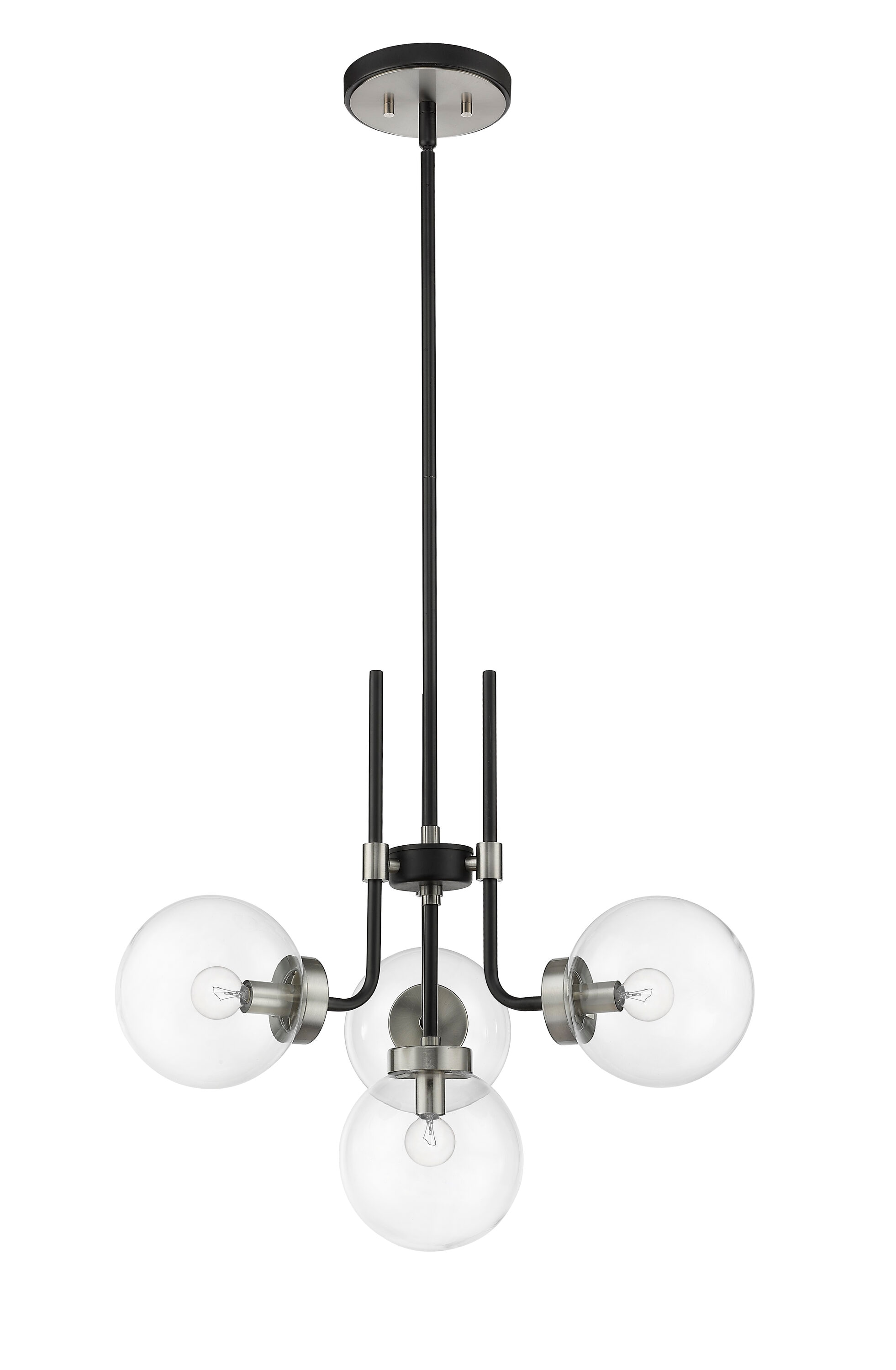 Matte Black and Brushed Nickel 4-Light Chandelier with Clear Glass Shades