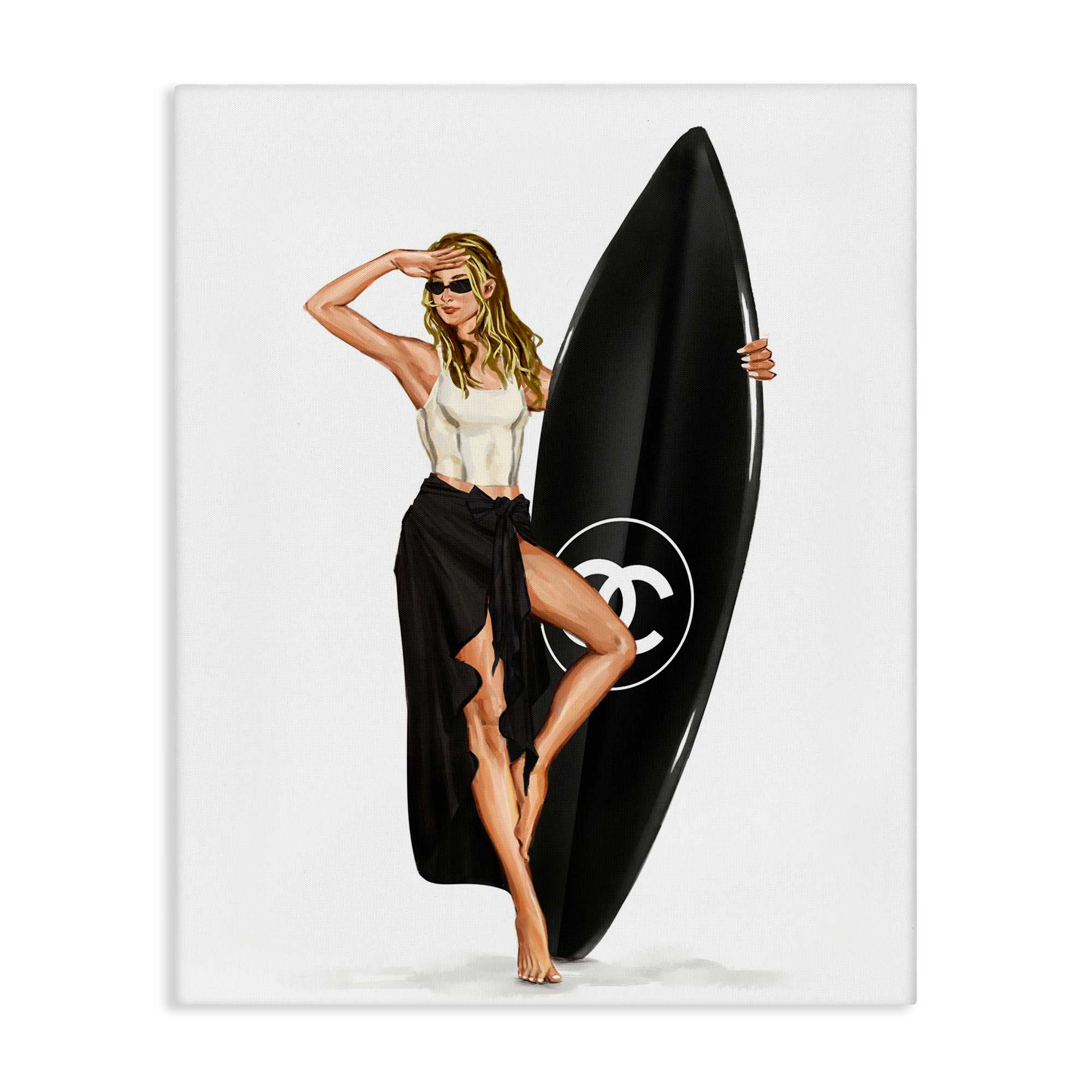 Stupell Industries BT-196-CN-30X40 Trendy Surfer Girl in Black Canvas Wall Art By Ziwei Li 30 x 40