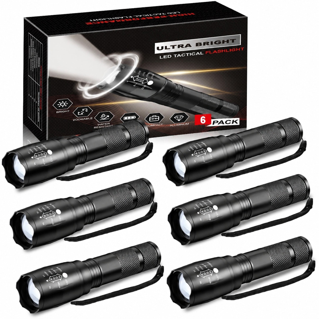AOIZGMY  High Lumen LED Flashlights 6 Pack Super Bright Compact Tactical Flash Light Water Resistant for Emergency Camping Hiking