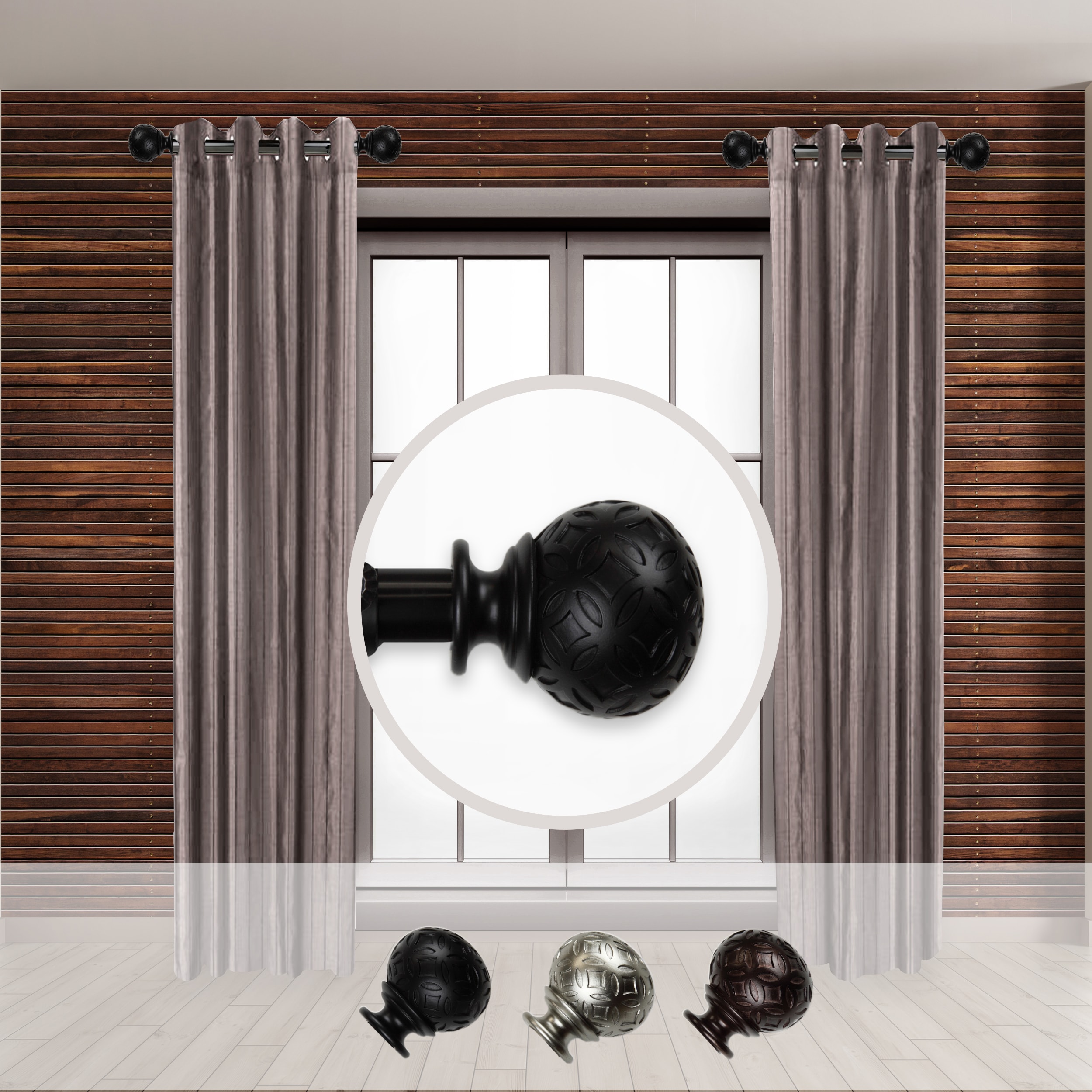 Hart & Harlow LO-SIDE100-35-2 Sebastien 1-in 12-in to 20-in Black Steel Side curtain rod with Finials