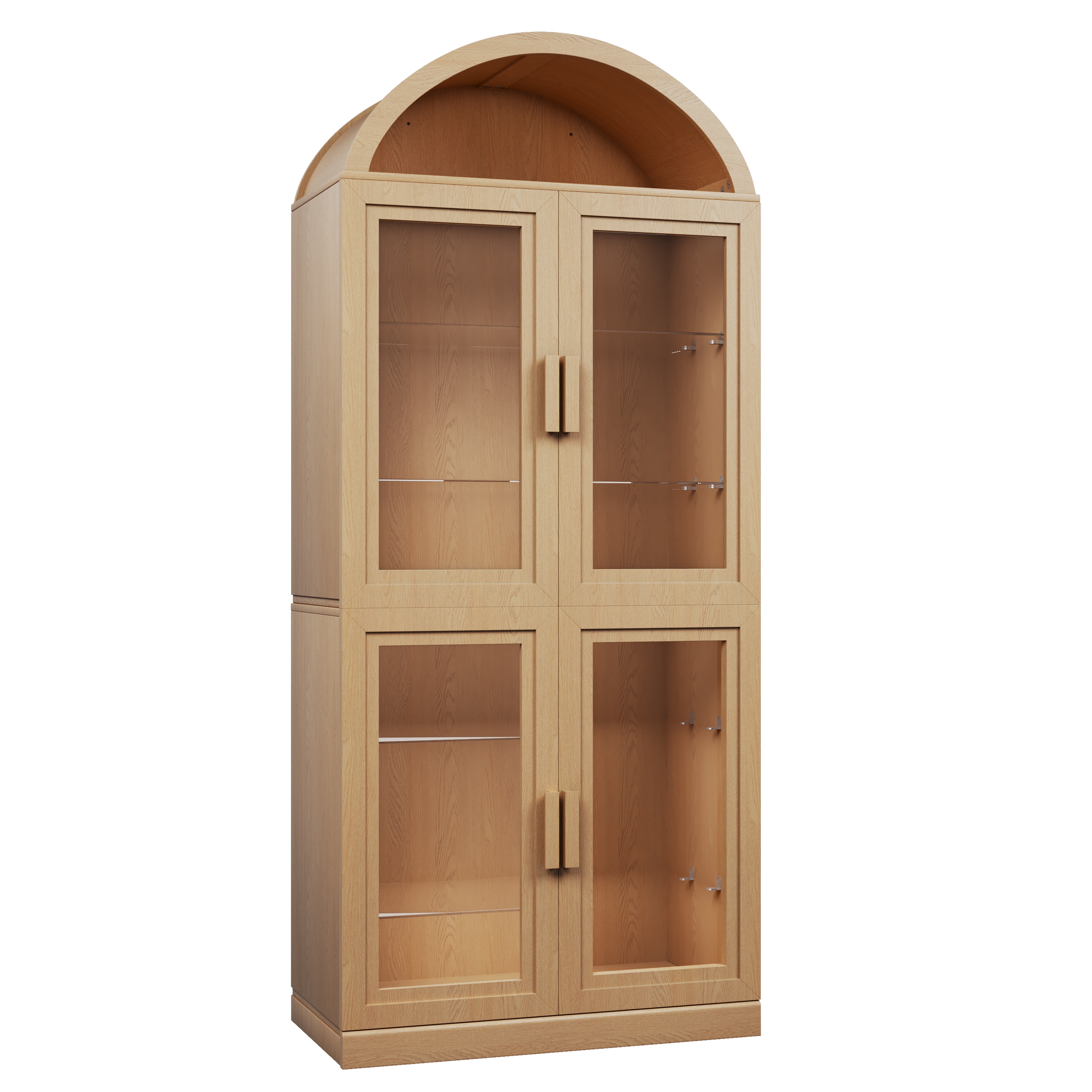 Misty Moon Natural Wood Grain Glass Front Cabinet Combo Stackable Regular Cabinet and Arched Cabinet Multipurpose Home Organizer 16 x 31 x 71 Inch