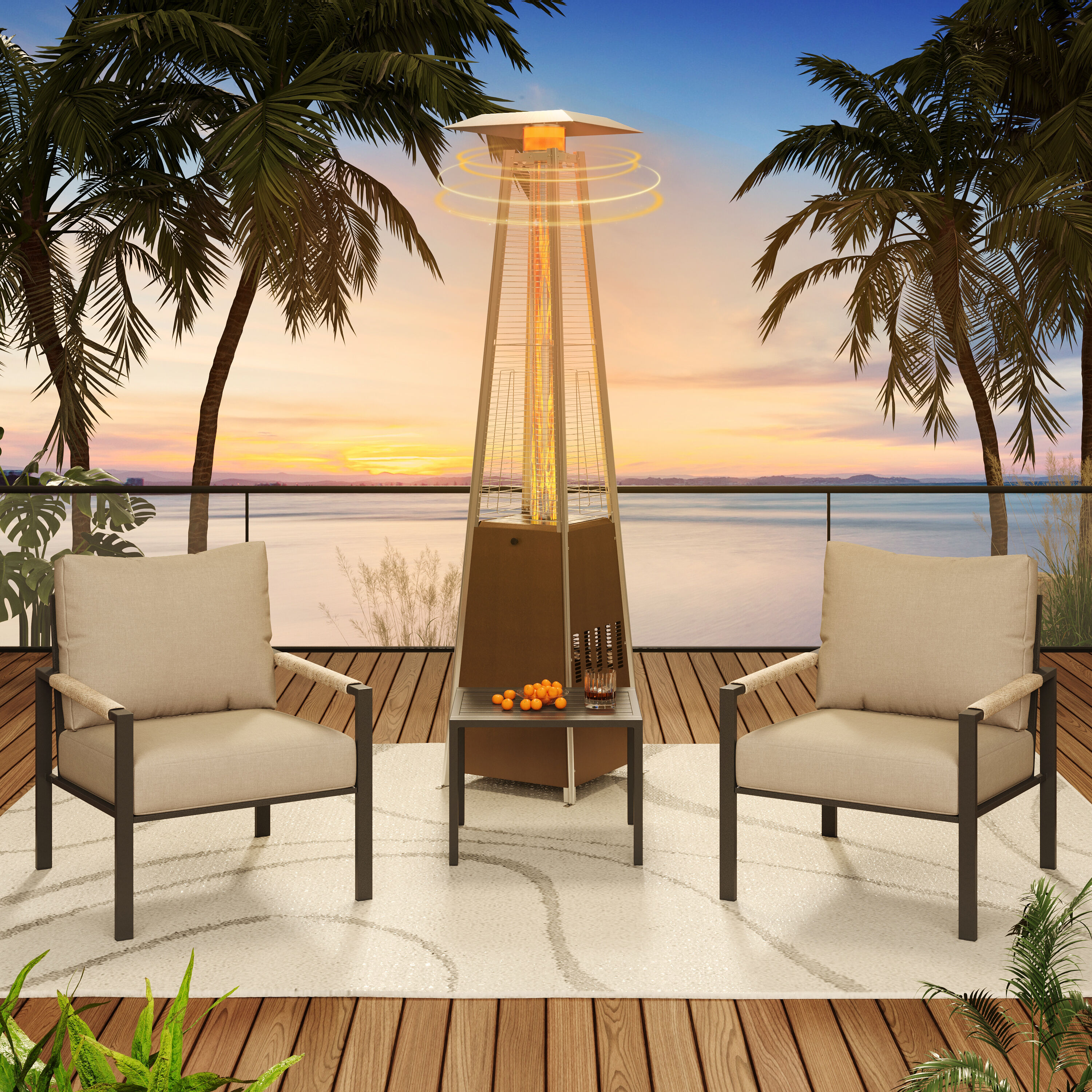 AURA OUTDOOR 4 -Piece Patio Conversation Set with Beige Cushions Included