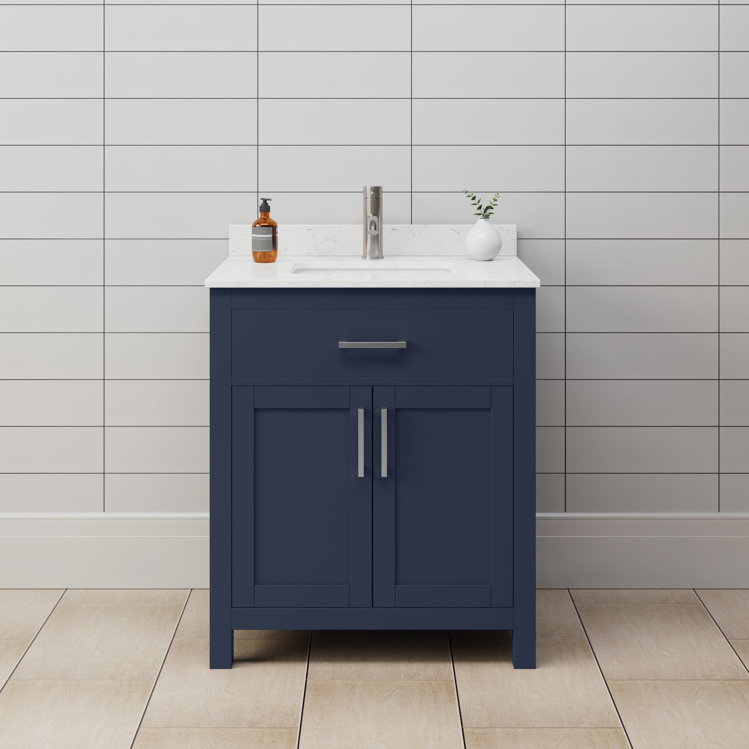Beckett 30" Dark Blue Freestanding Single Bathroom Vanity with Marble Top