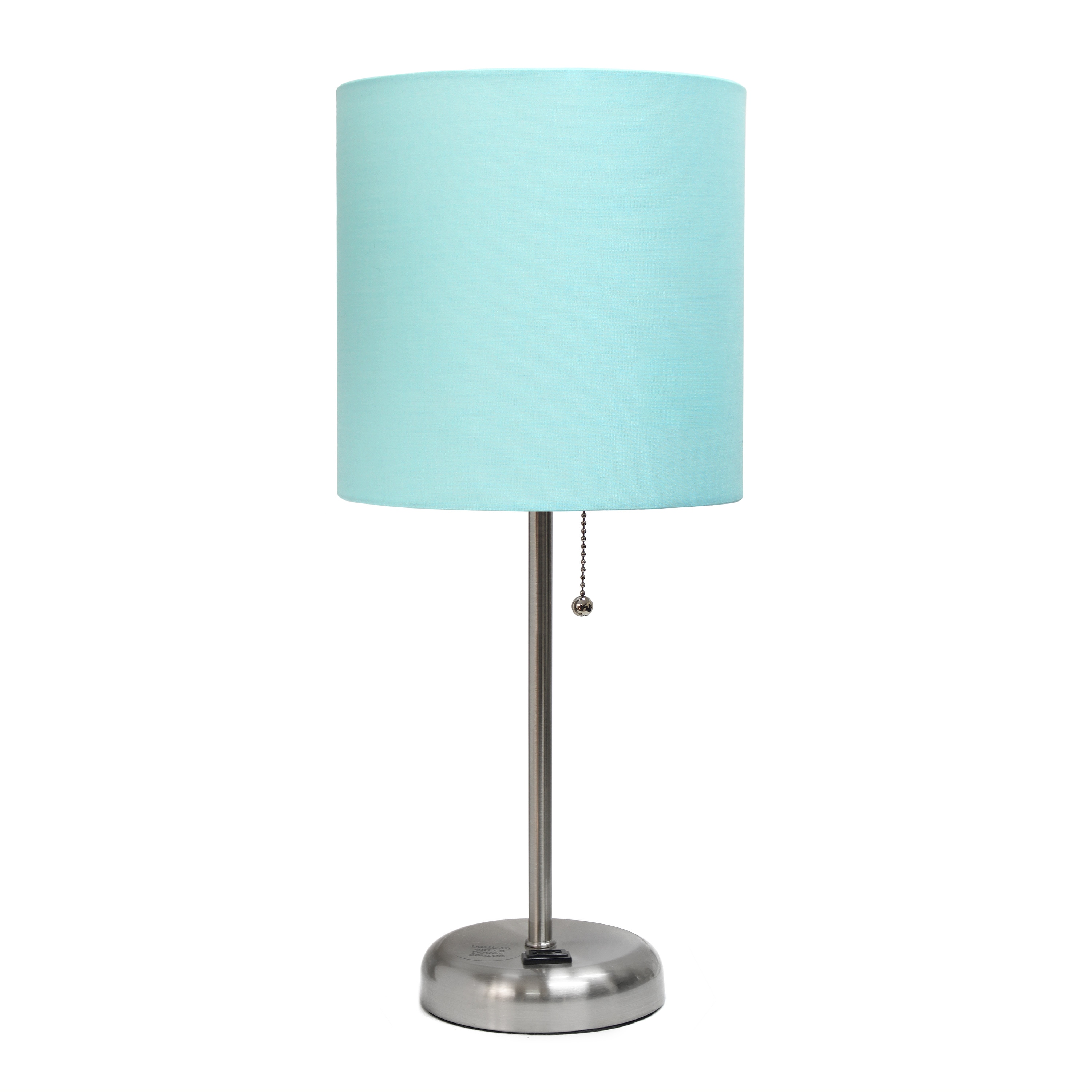 Simple Designs LT1144-AQU 19.5-inch Sleek and Slender Brushed Steel Table Lamp with Charging Outlet  for Bedroom Living Room Entryway Office Dining Room Study Aqua Shade
