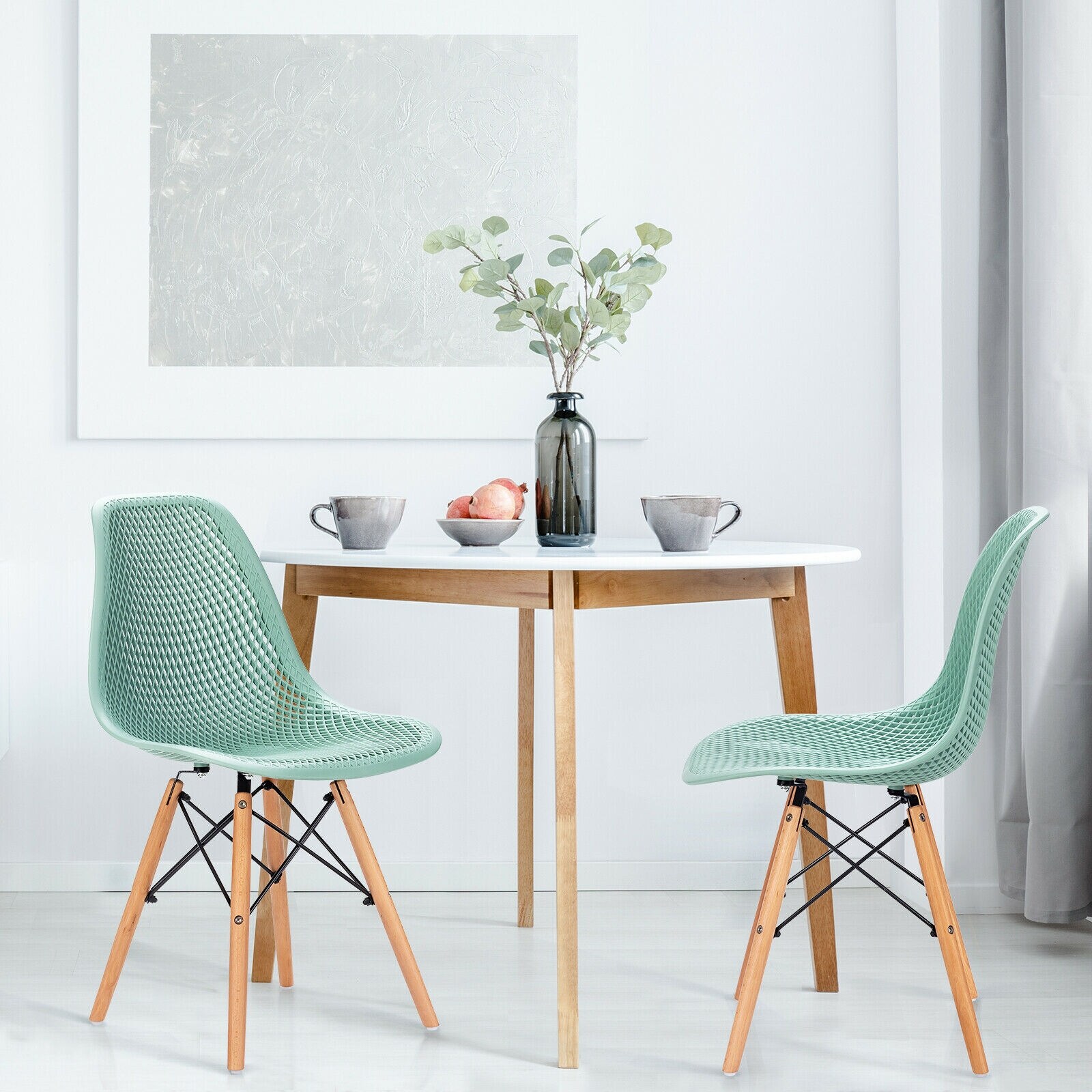 Fenbeli Modern Mesh Dining Chairs Set of 2 with Beech Wood Legs and ...