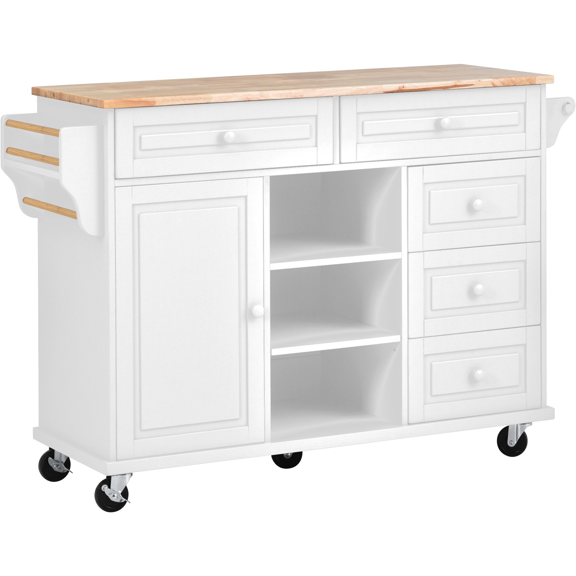 Runesay White Mdf Base with Mdf Wood Top Rolling Kitchen Island (18.1-in x 52.8-in x 36.2-in)