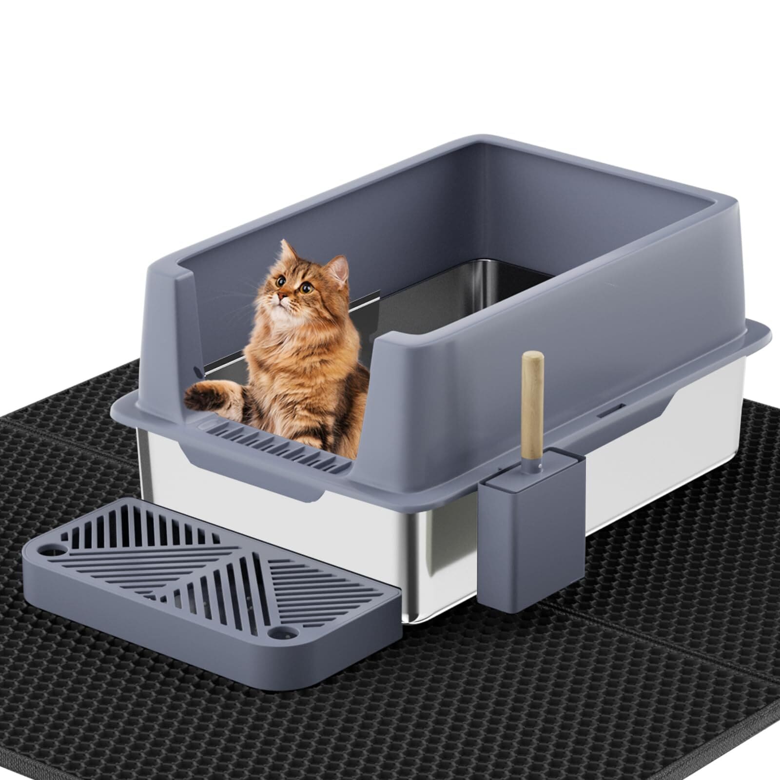 LOVMOR Stainless Steel Cat Litter Box with Lid Extra Large Metal Kitty Litter Box with Scoop #SF-L-MSP01