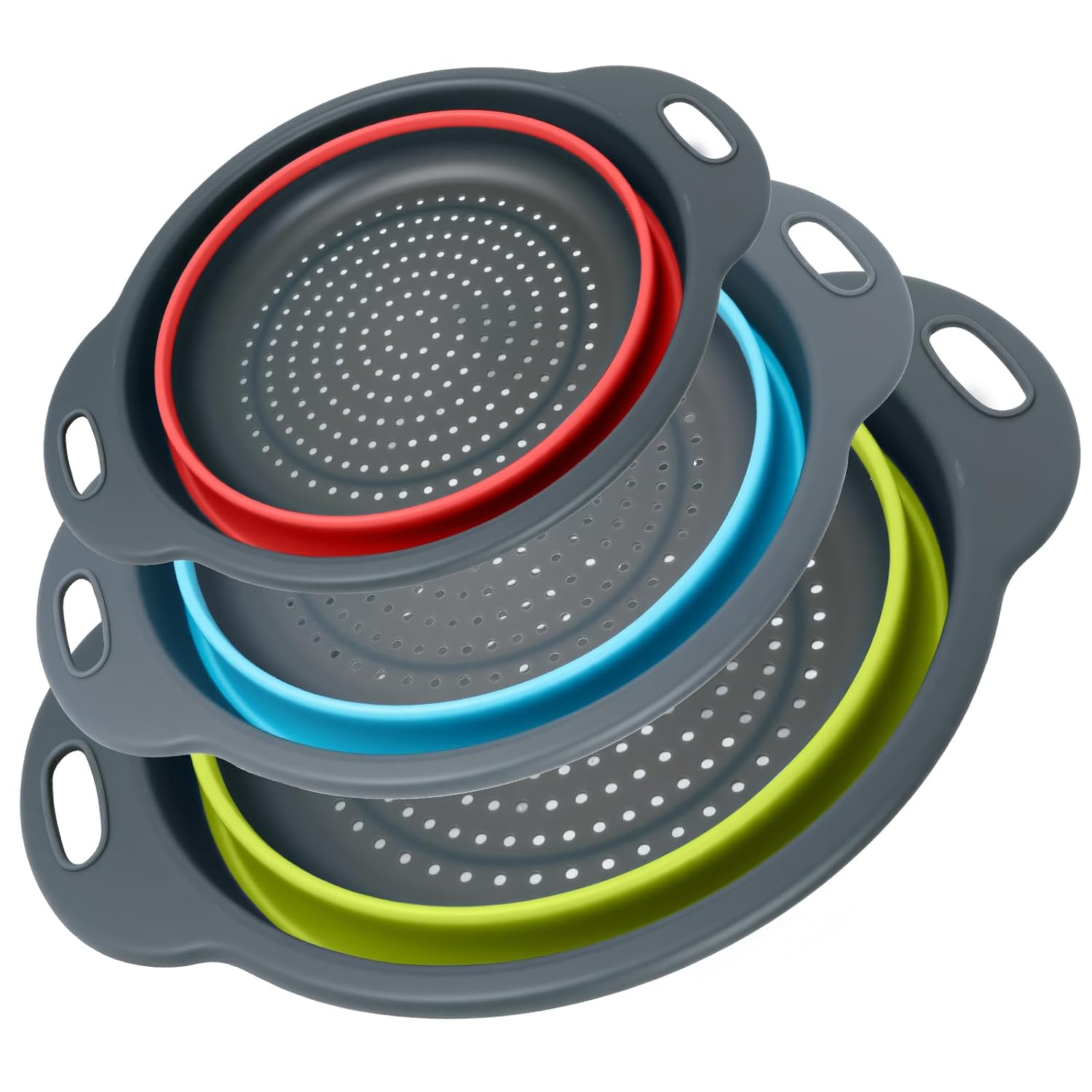 SPACELEAD Collapsible Colander 3-Pack Set Large Medium Small Foldable Kitchen Strainer with Non-Slip Base BPA-Free PP and TPE for Pasta Vegetables Fruits