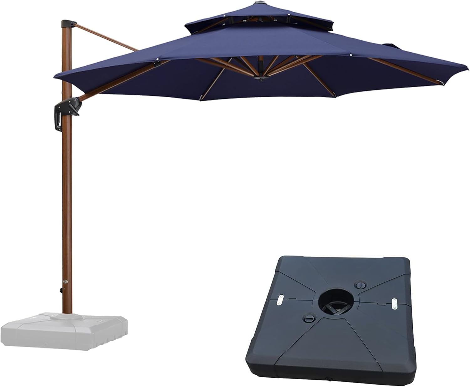 PURPLE LEAF 11-ft Aluminum Navy Crank Cantilever Patio Umbrella with Base Polyester one_size | LSGLRRM11-NBWB
