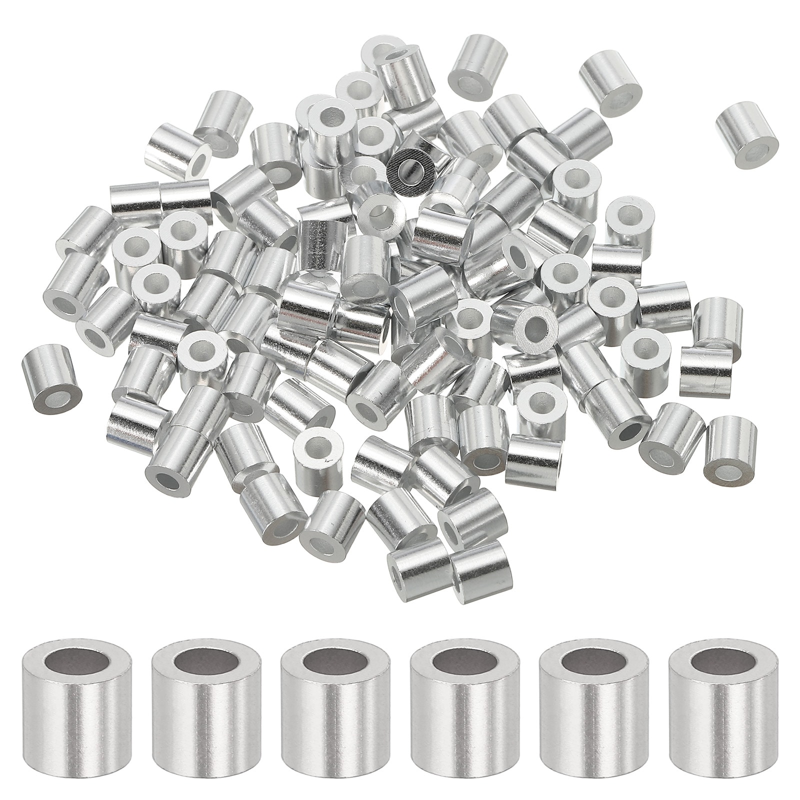 Unique Bargains 1/8in(2.5mm) Aluminum Crimping Loop Sleeve Wire Rope Stop Sleeve Round Crimp Ferrules for Wire Rope and Cable Ferrule Silver 100pcs