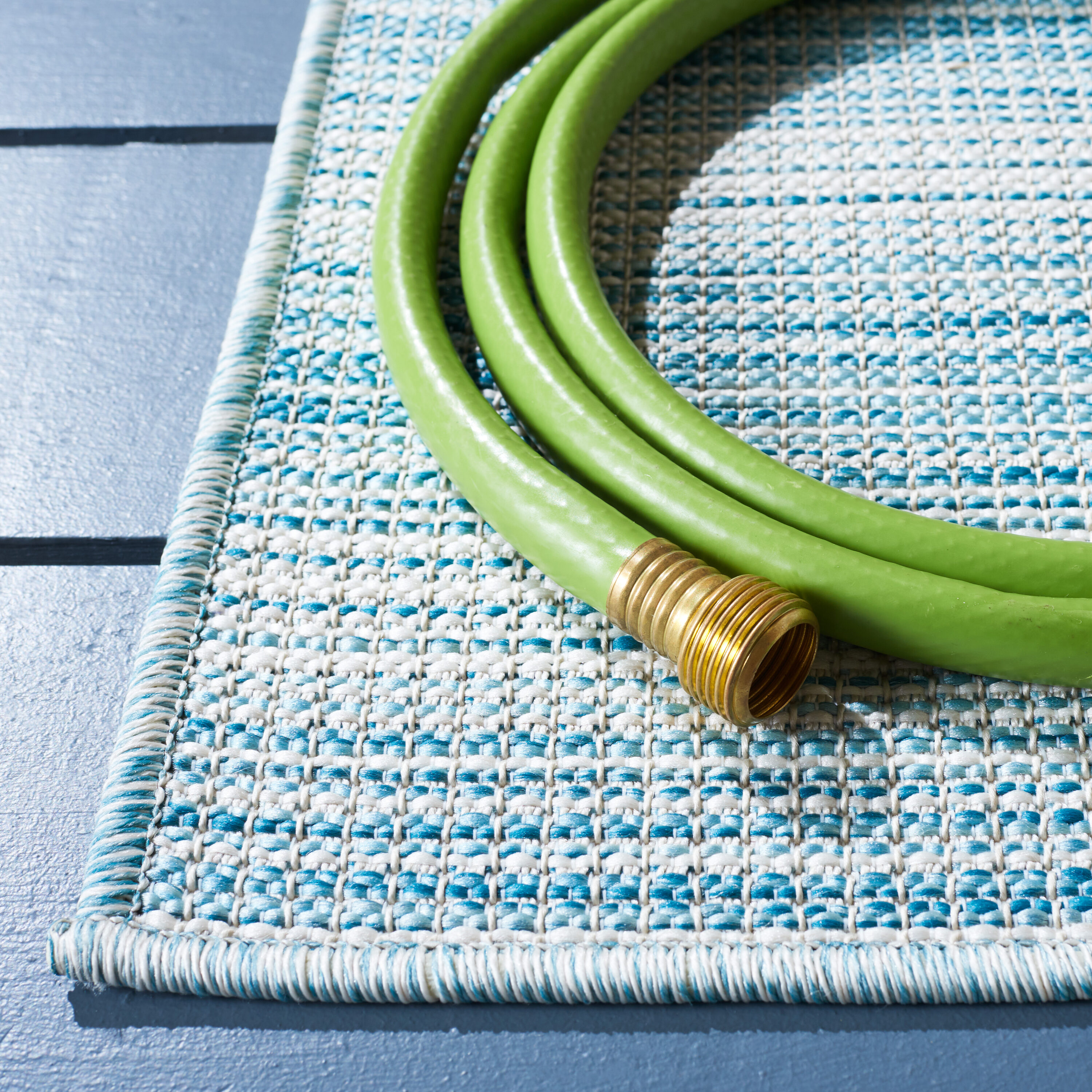 Aqua Ivory Multi Square Indoor Outdoor Area Rug