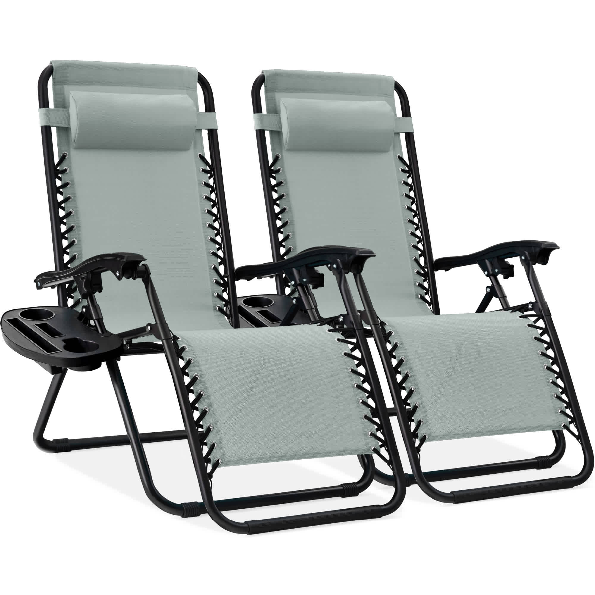 Best Choice Products SKY7101 Set of 2 Zero Gravity Lounge Chair Recliners for Patio Pool w/ Cup Holder Tray - Stardew
