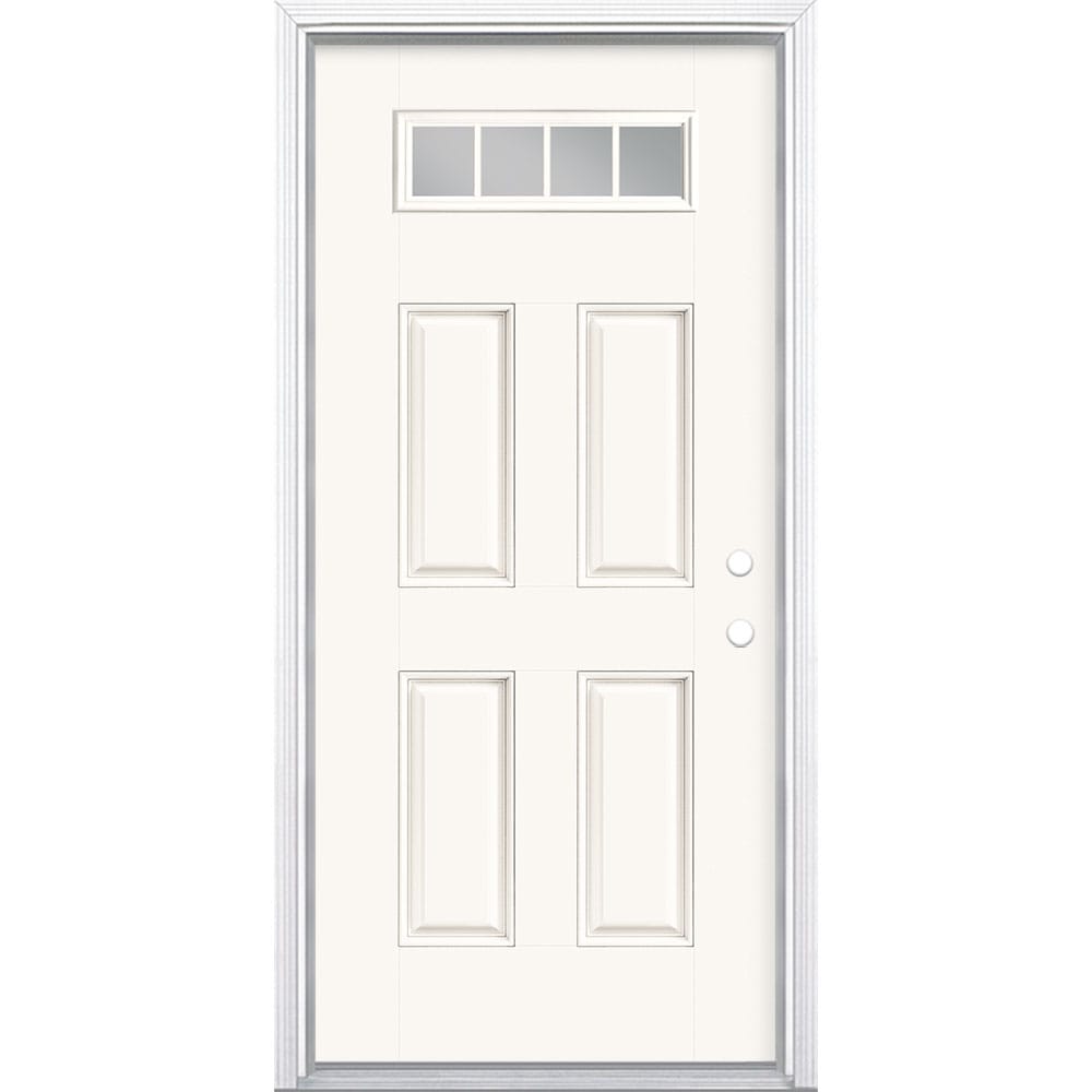 Masonite 898019 36-in x 80-in x 4-9/16-in Fiberglass 1/4 lite Left-hand inswing Modern white Painted Prehung Front Door with Brickmould Insulating core