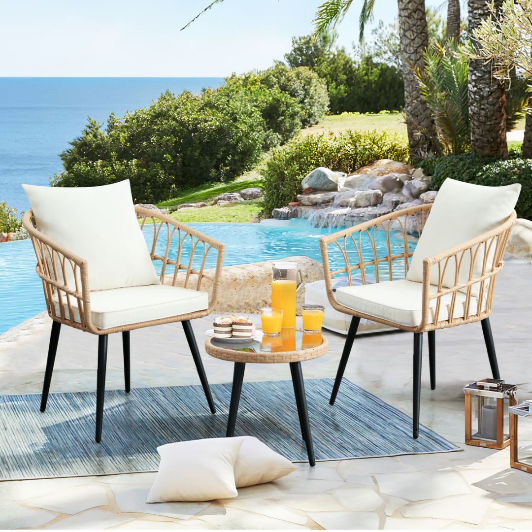 EarlGrove LS-LS3001 3 -Piece Wicker Patio Conversation Set with Beige Cushions
