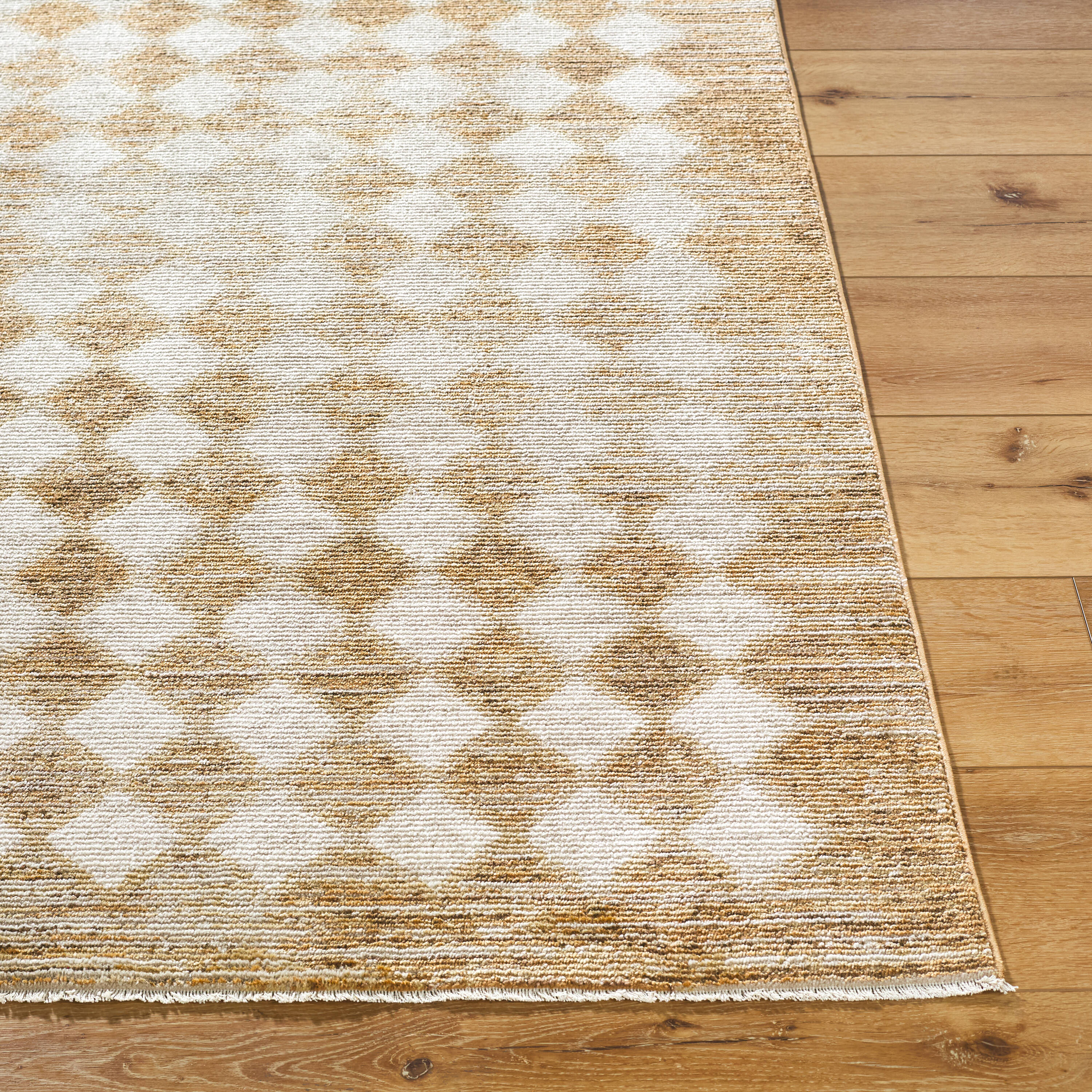 Taupe and Cream Rectangular Synthetic Checkered Area Rug