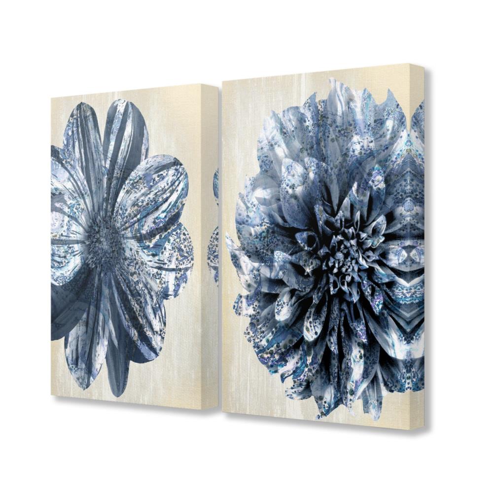 Stupell Industries Indigo White and Tan Marble Blooming Flowers ...