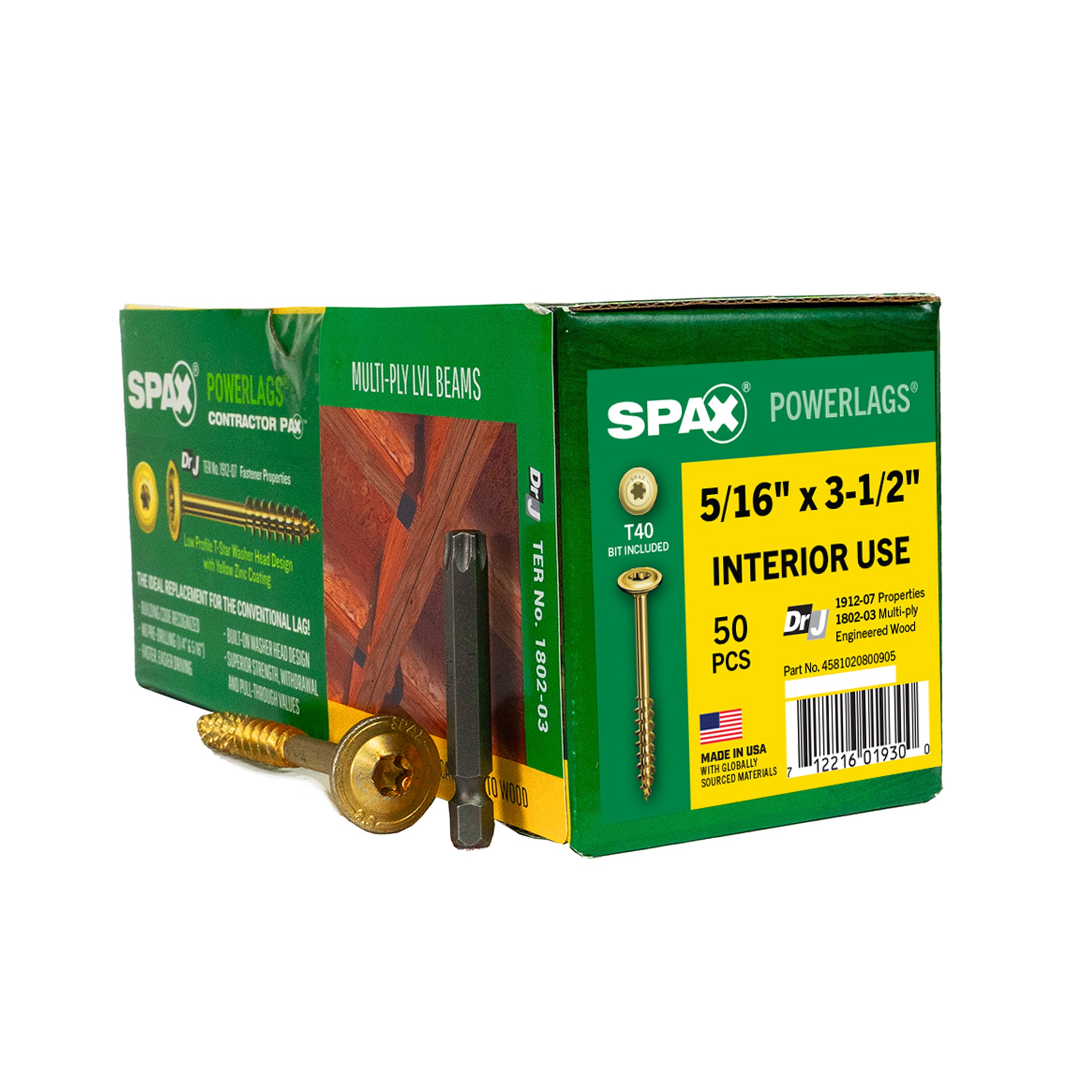 SPAX 5/16-in x 3-1/2-in Yellow/Gold Zinc-Plated Washer -Head Interior Structural wood screws 50 -Pack