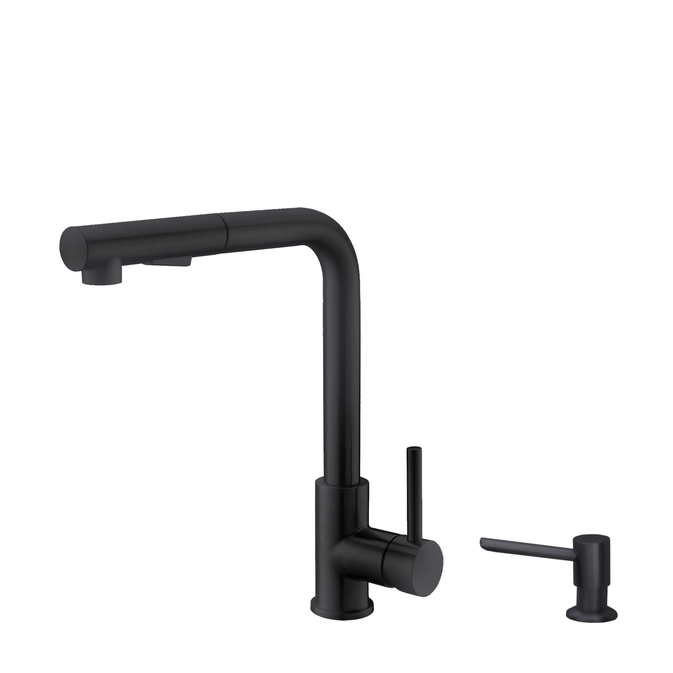 Stylish K130NS01N Venezia Black Matte Single Handle Deck-mount Kitchen Faucet with Sprayer (Soap Dispenser Included)