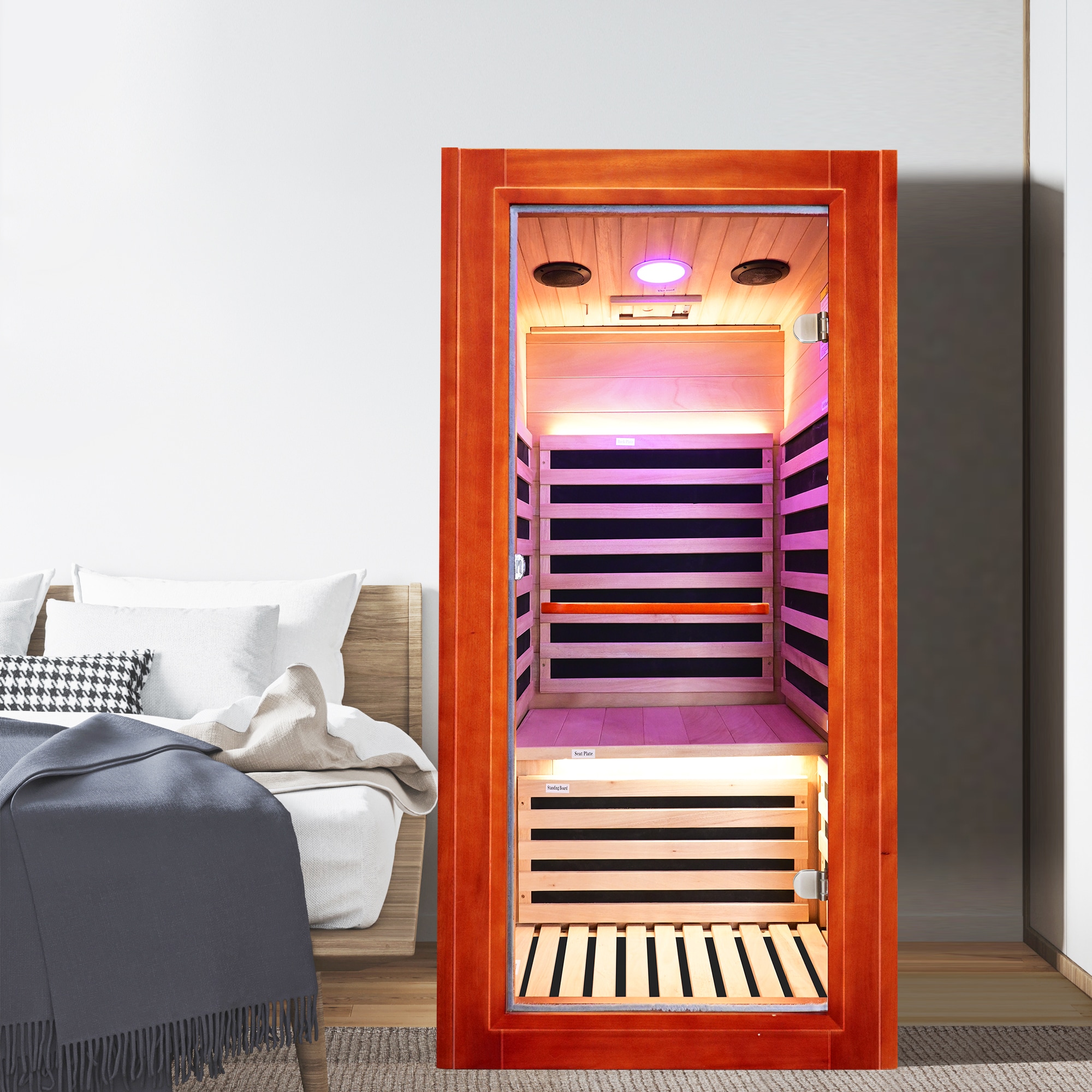 GDFStudio Single Infrared Sauna Room with Bluetooth Speakers and Reading Lights Wood 1080W #366322