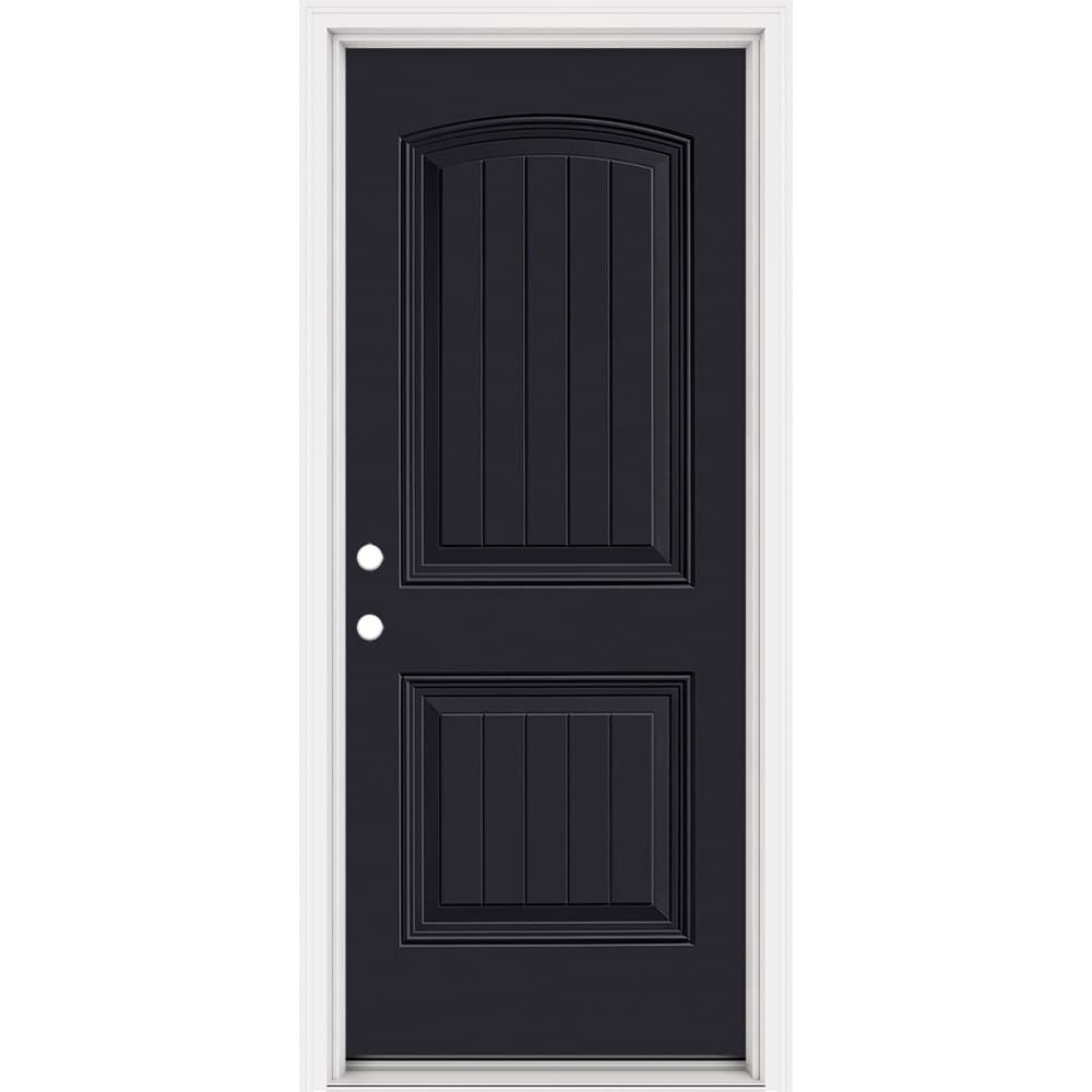 Masonite 321194 Steel Doors Series 32-in x 80-in x Steel No glass Right-hand inswing Peppercorn Painted Prehung Front Door with Brickmould Insulating core