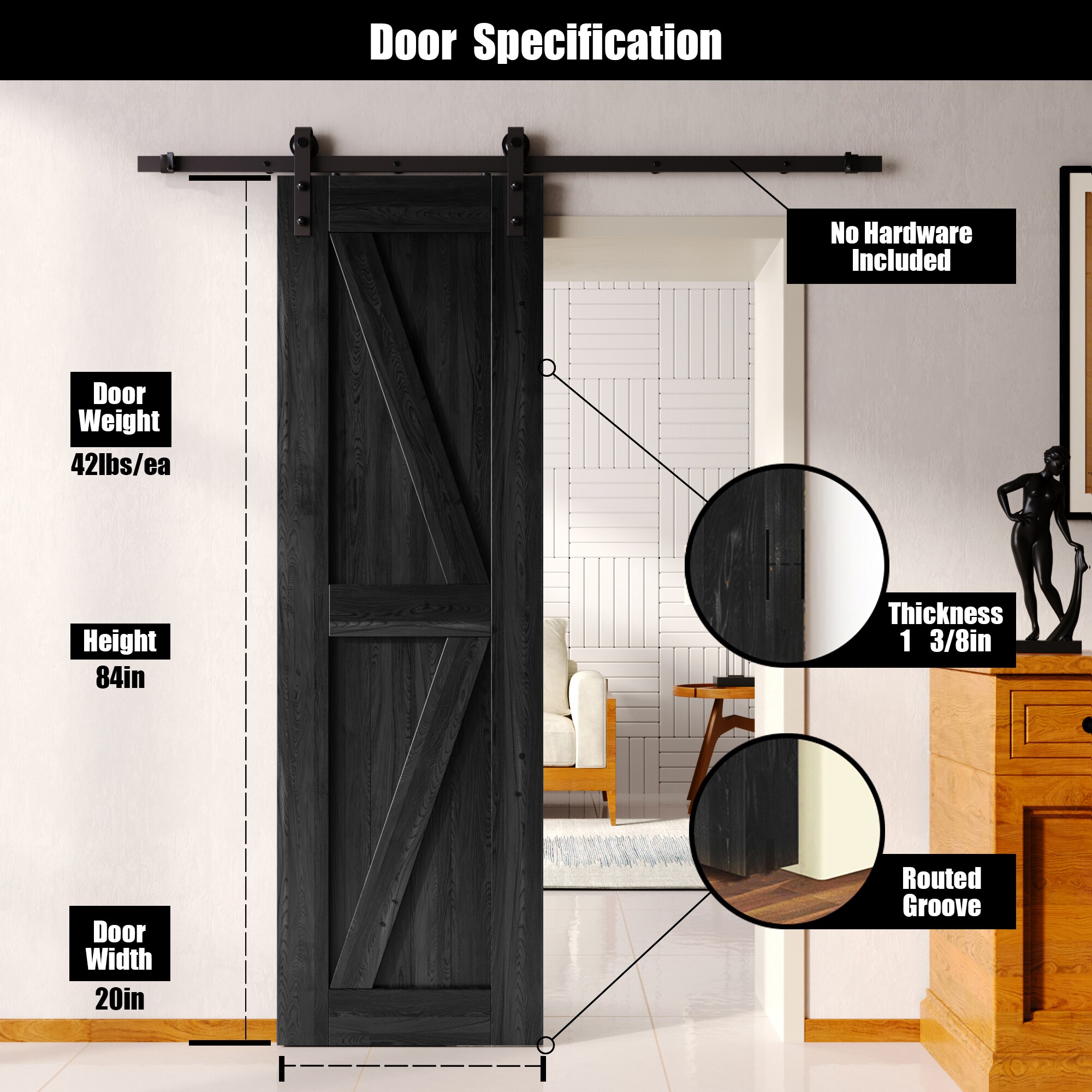 HOMACER 2084-K-BK Barn-Doors - View #2