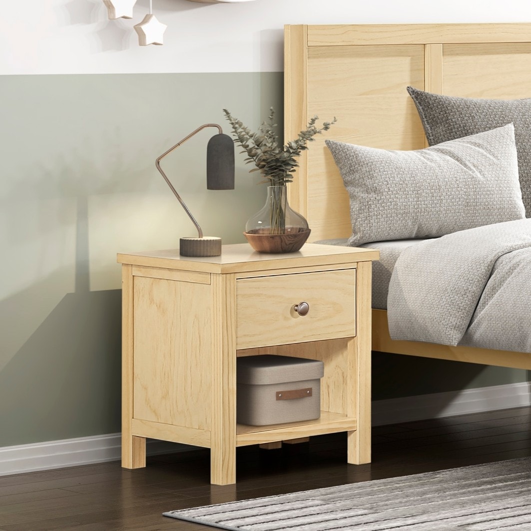 Blisstyle 1 Drawer Nightstand with Storage Cubby Natural Pine