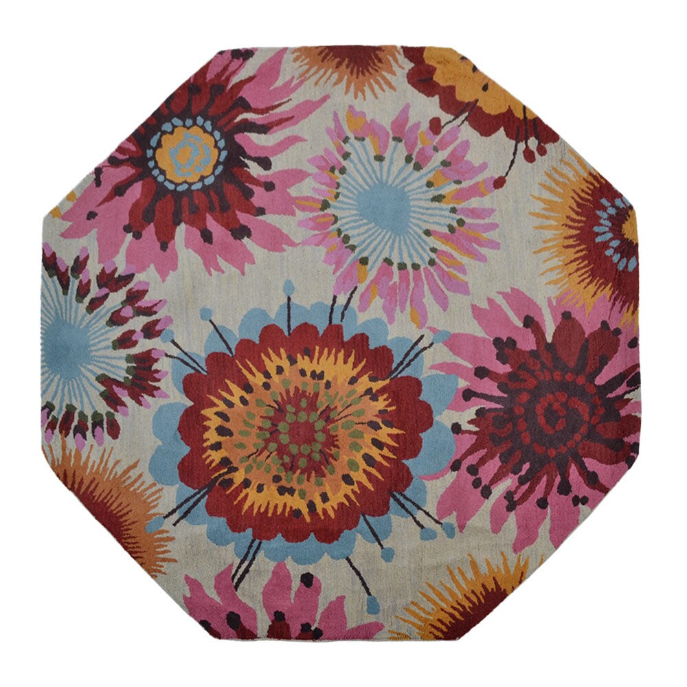 Rugsotic Carpets - HAND TUFTED WOOL ECO-FRIENDLY AREA RUGS - 8'x8' Octagon Shape Cream Color Fl...