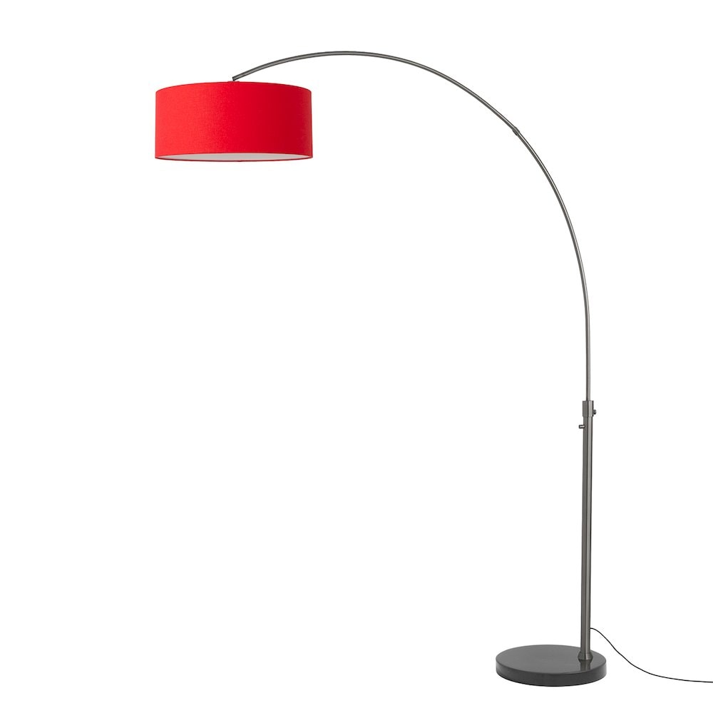 NOVA of California Float 92inH 1-Light Arc Lamp Crimson Red Linen Shade Black Marble Base Black