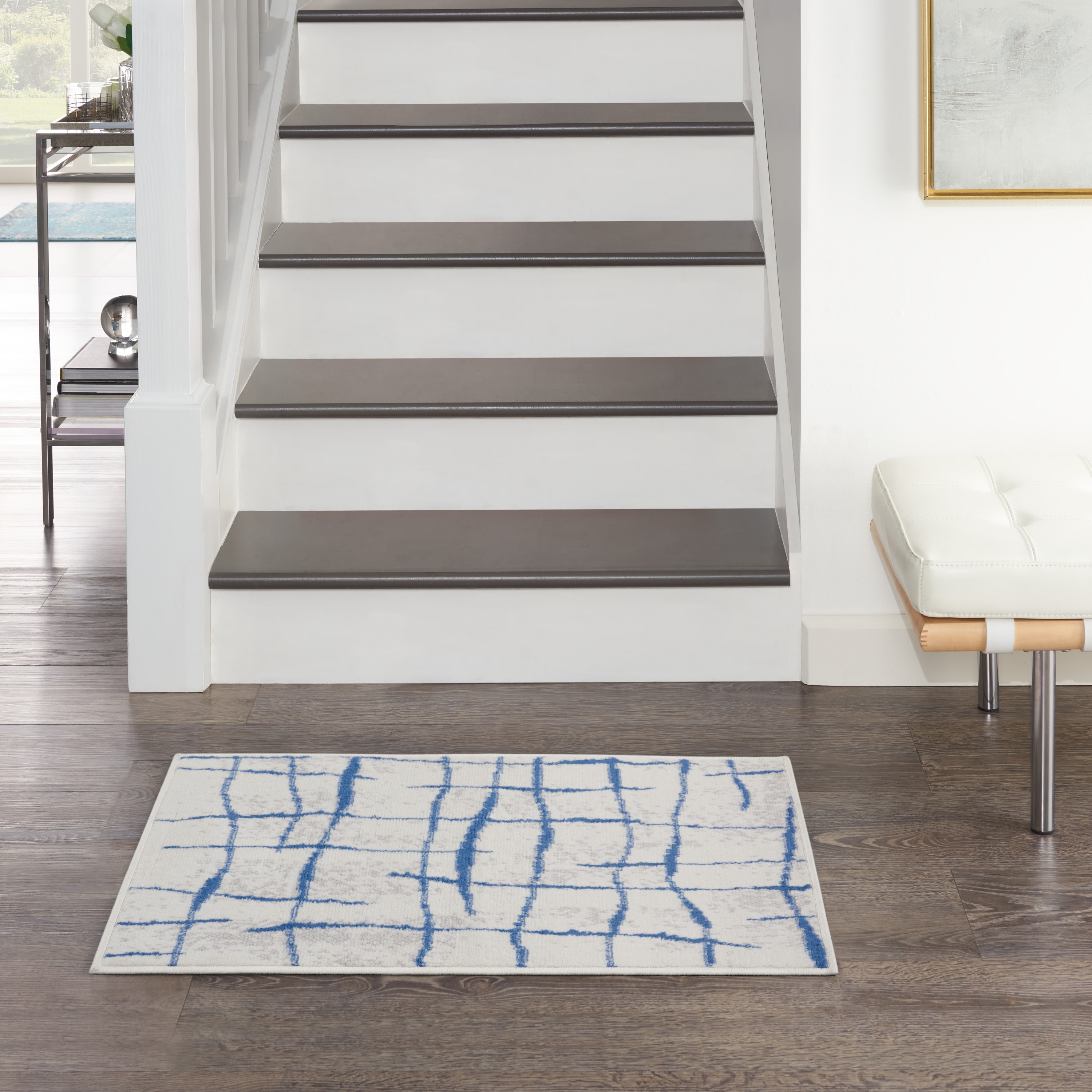Nourison 99446832917 Whimsicle 2 x 3 (ft) Loomed Polypropylene Ivory Blue Rectangular Indoor Distressed/Overdyed Area rug