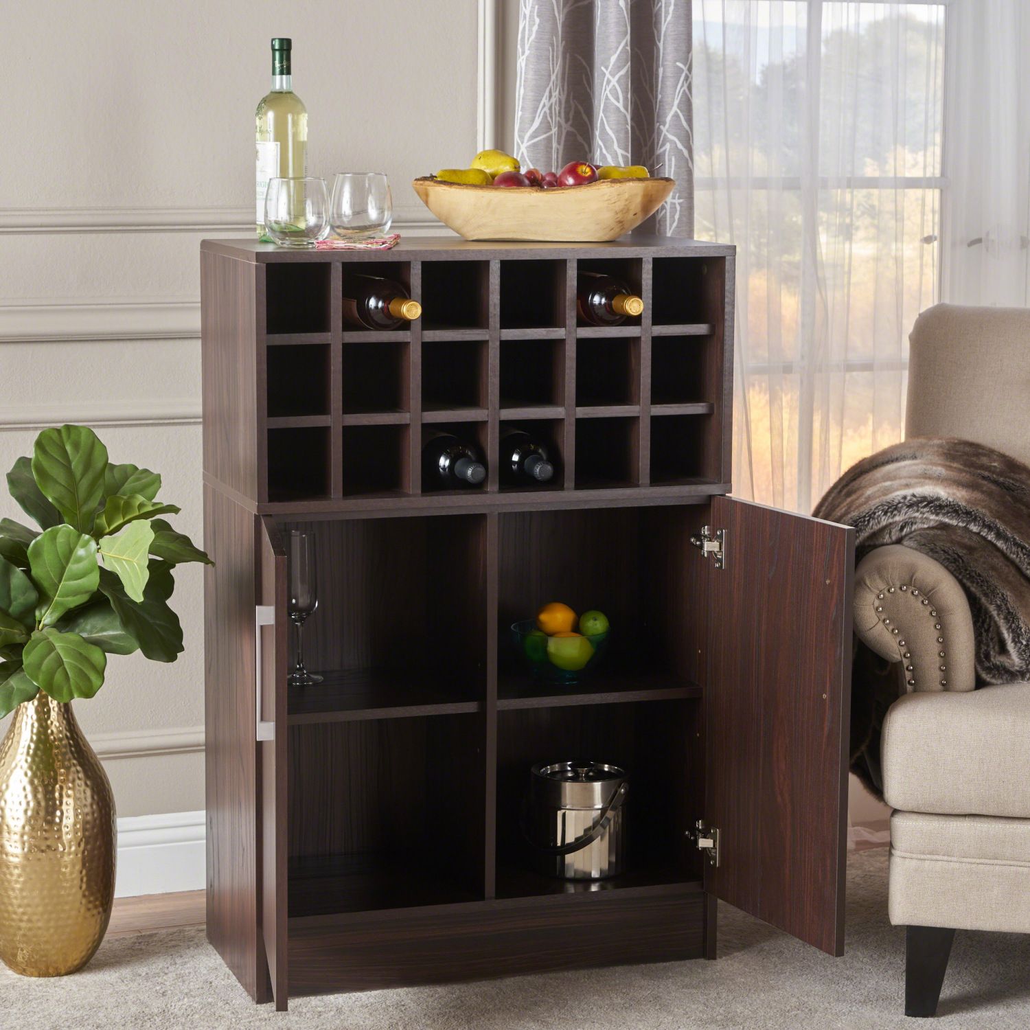 JASMODER W160881149 Ridgecrest Mid Century Modern Wine Rack Bar Cabinet