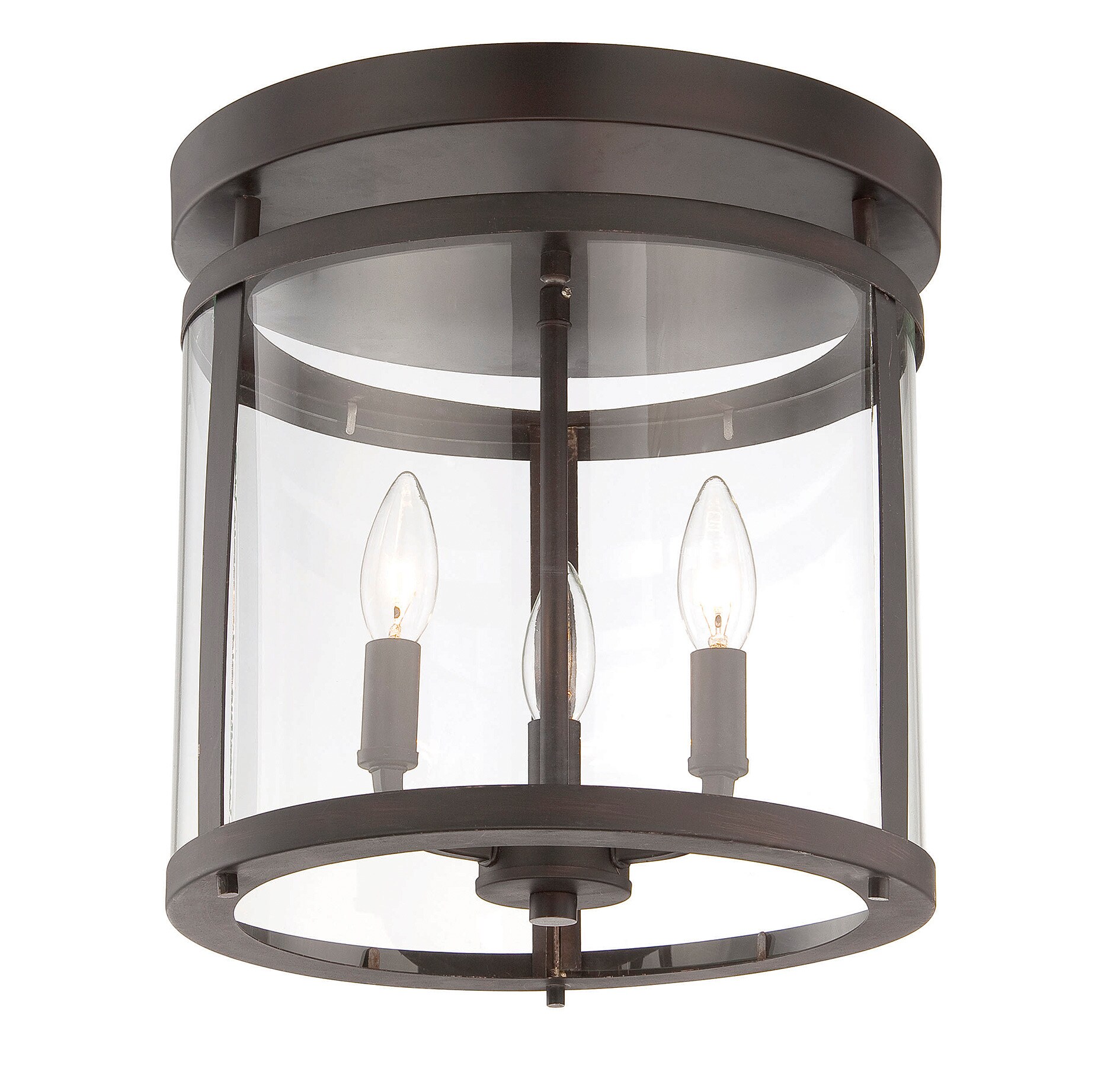 Transitional English Bronze 3-Light Semi-Flush Mount with Clear Glass
