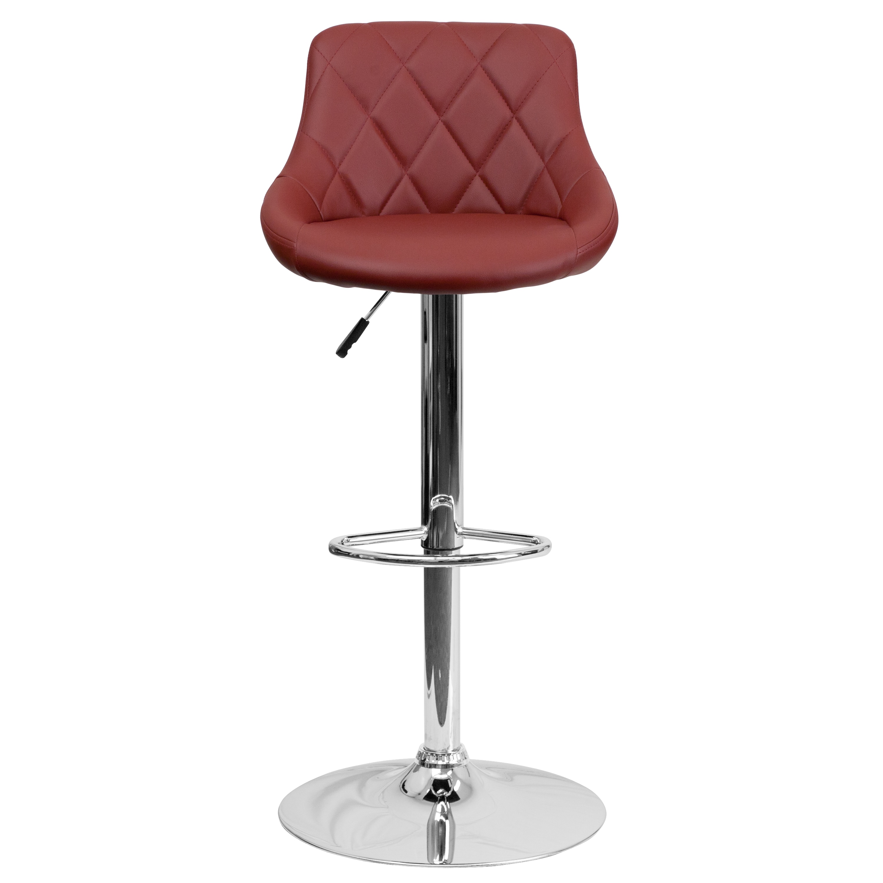 Burgundy Vinyl Adjustable Swivel Barstool with Chrome Base