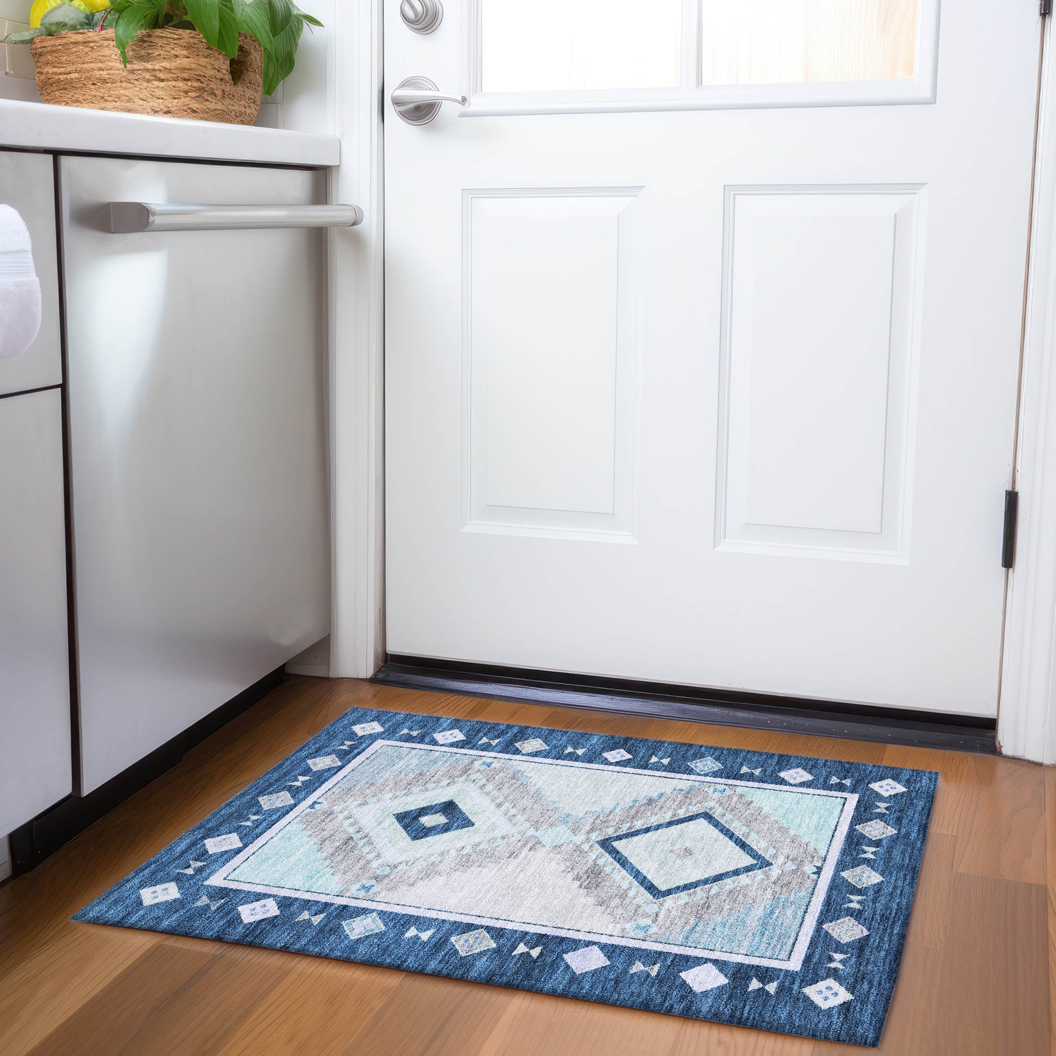 Addison Rugs AMF177BL20X30 Mayfield AMF177BL 2 x 3 (ft) Loomed Polyester Blue Rectangular Indoor Geometric Machine washable Area rug