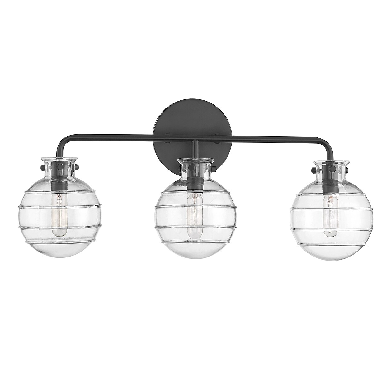 Matte Black 3-Light Vanity Light with Clear Swirl Glass Shades