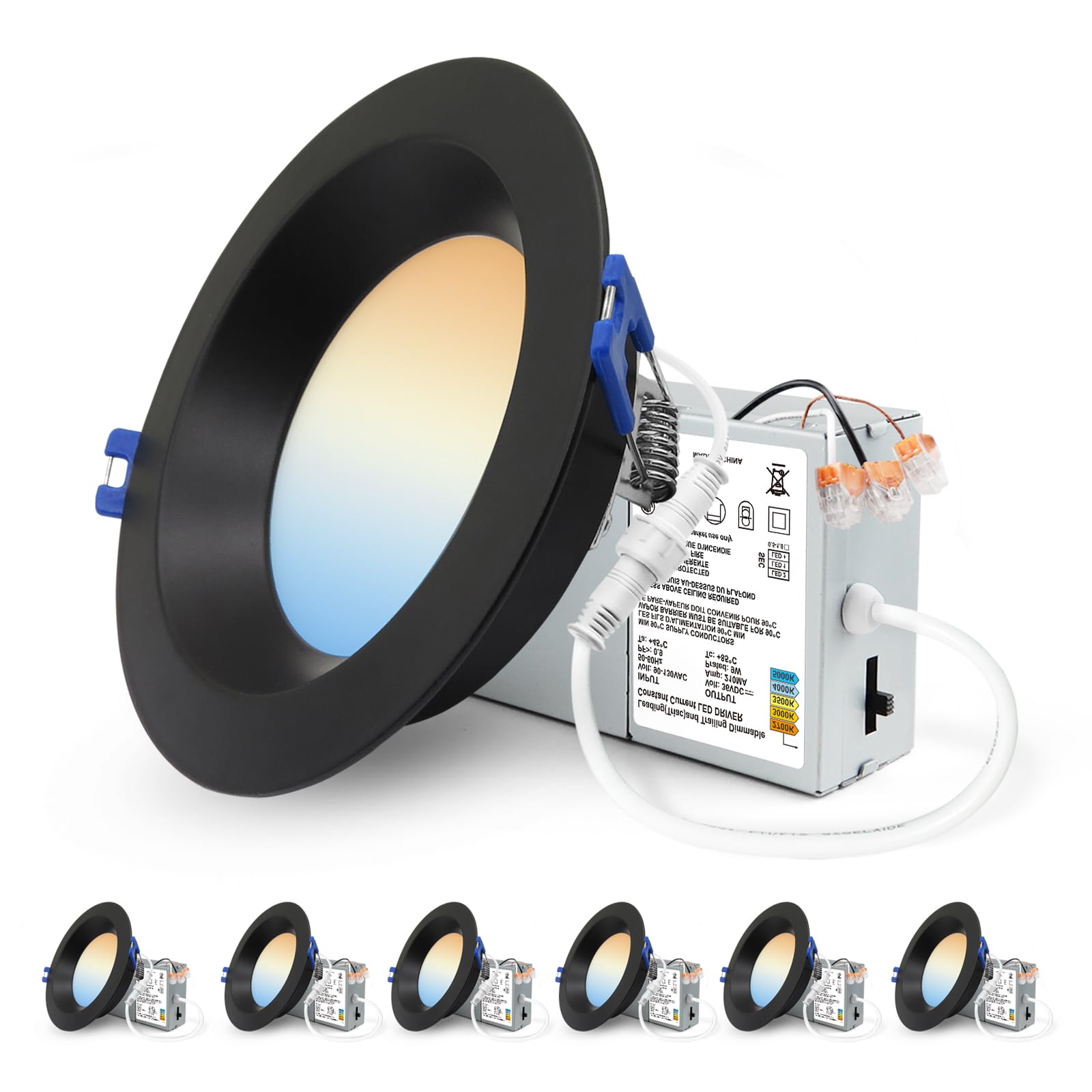 ITOPFOX  4 Inch Anti Glare LED Downlight Dimmable Ceiling Light with 5CCT Selectable from 2700K to 5000K 12W 1080LM ETL Certified Black 6 Pack