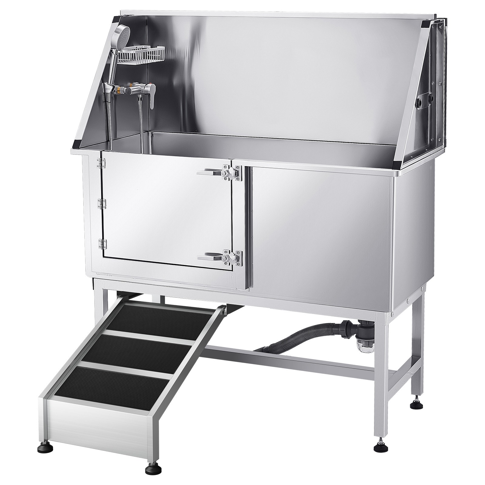 VEVOR Stainless Steel Dog Washing Station 50 inch Pet Grooming Tub w/ Ramp PE Water Filter Board Faucet and Showerhead and Soap Holder Dog Bathtub for Large and Medium and Small Pets (Left Door)