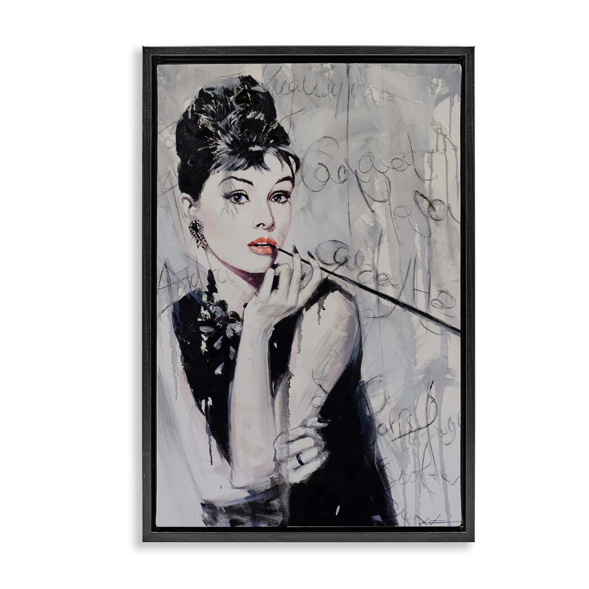 Stupell Industries BT-039-FFB-20X30 Bold and Classic Audrey Black Framed Floater Canvas Wall Art By Lucille Lee 21 x 31