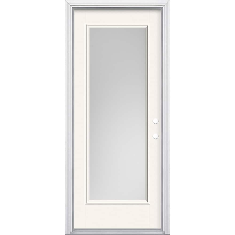 Masonite 629173 32-in x 80-in x 4-9/16-in Fiberglass Full lite Left-hand inswing Arctic White Painted Prehung Front Door with Brickmould Insulating core