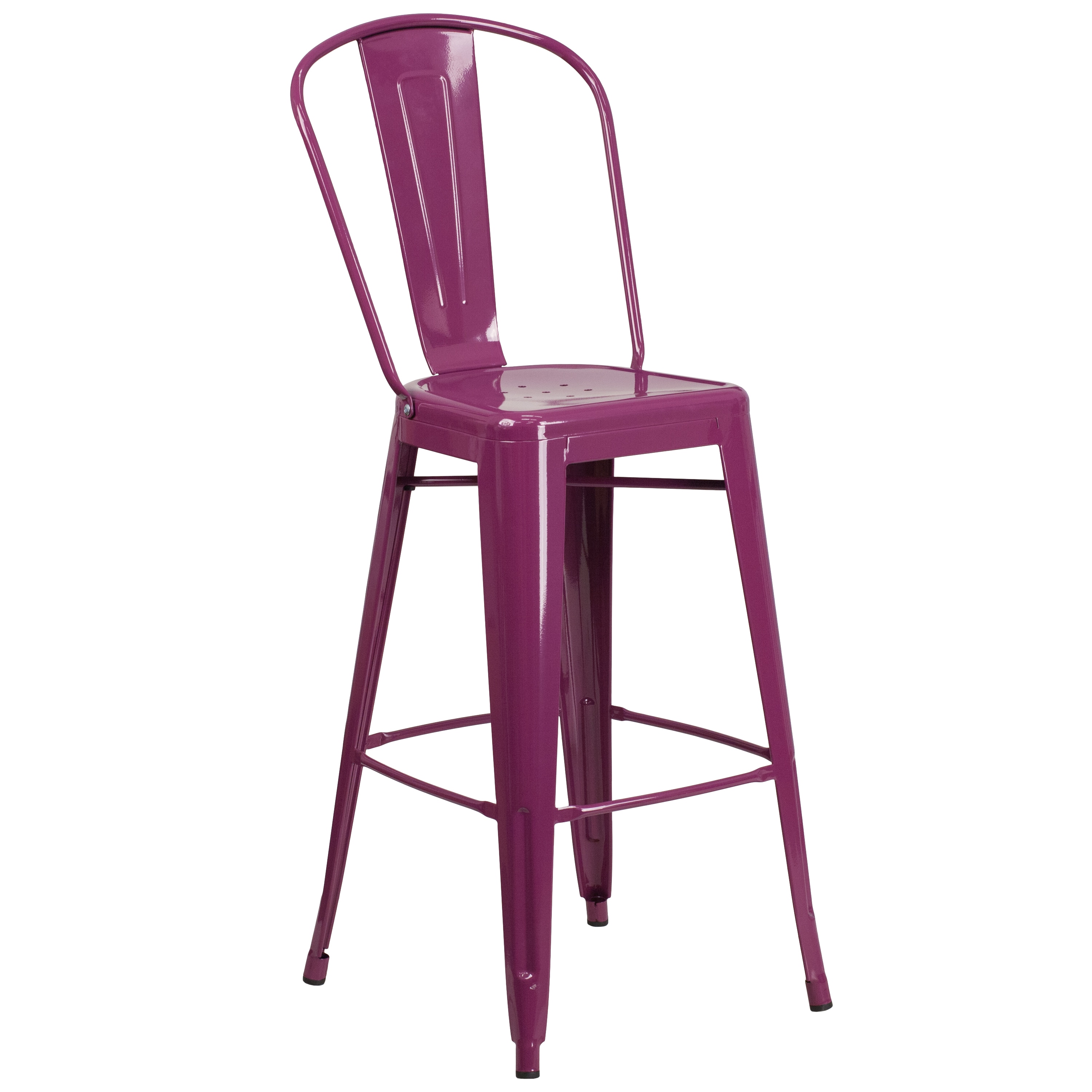 Purple Metal 30" High Indoor-Outdoor Barstool with Back