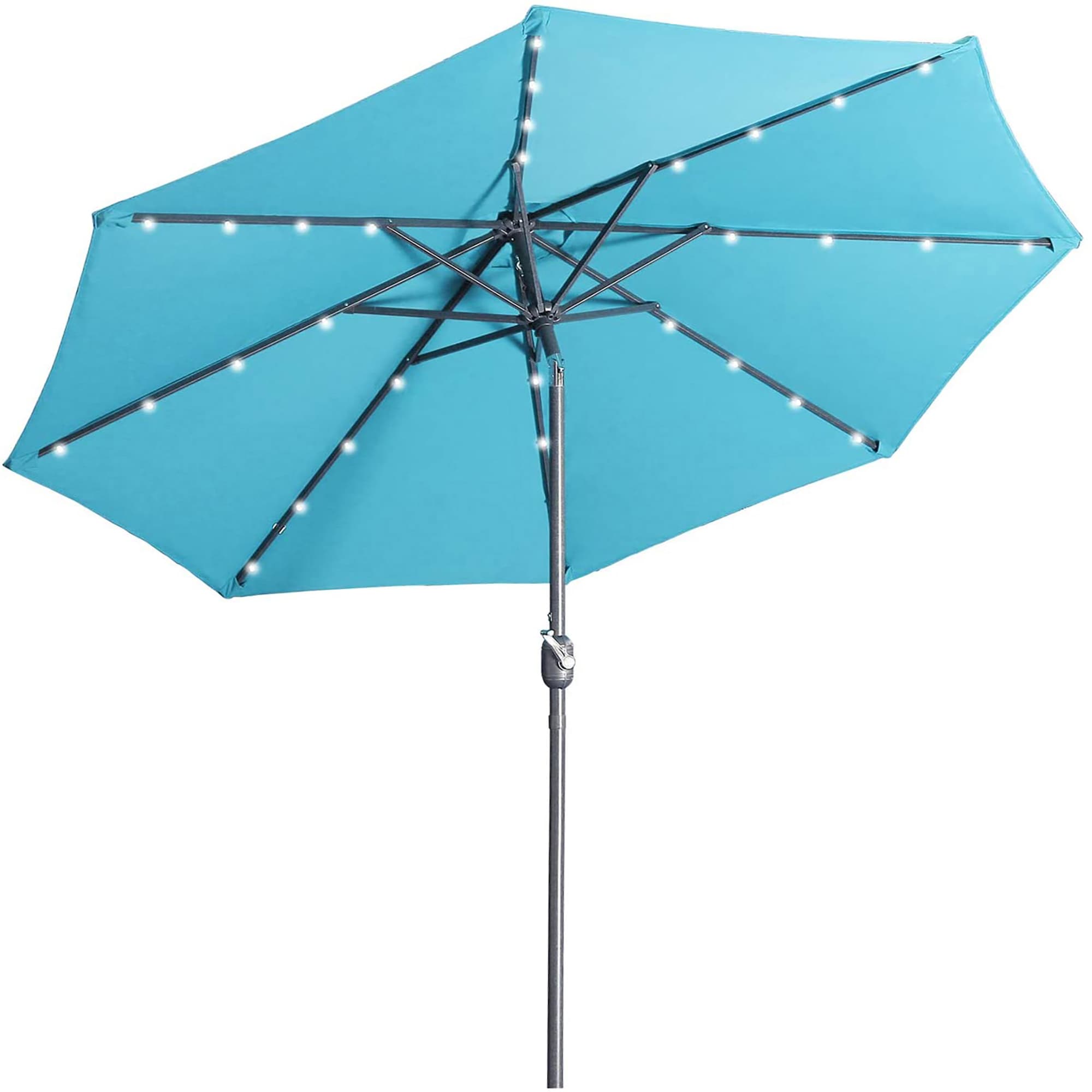 CASAINC CAB-035GREEN 9-ft Aluminum Blue Crank Market Patio Umbrella with Lights