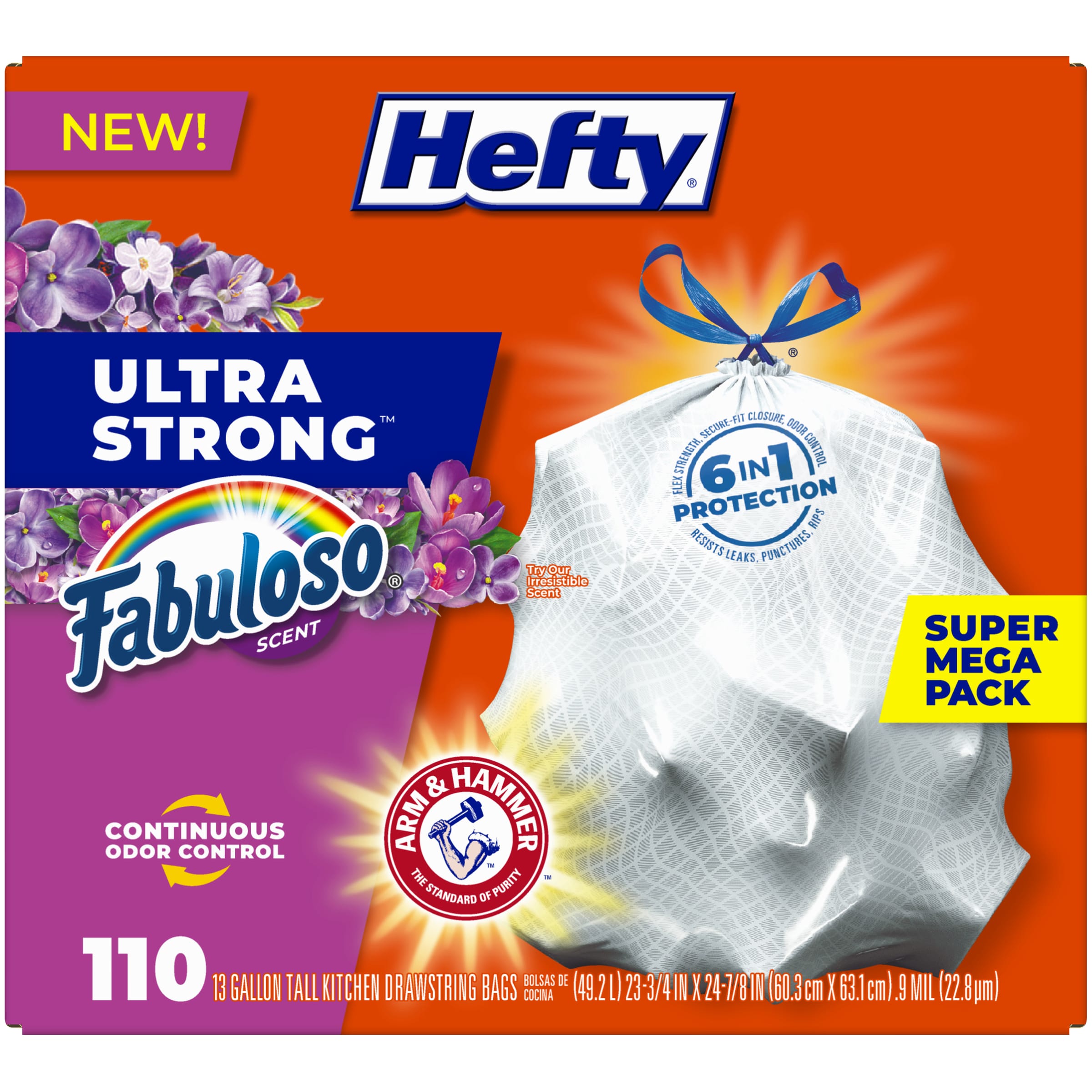 Hefty 13-Gallon Fabuloso White Indoor Polypropylene Kitchen Drawstring Trash Bag 110 -Count