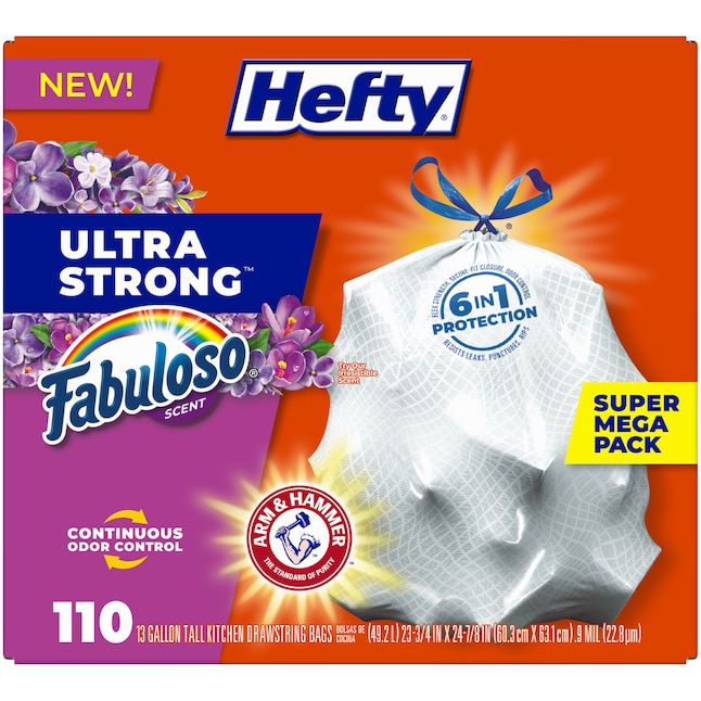 Hefty 13-Gallons Fabuloso White Polypropylene Kitchen Drawstring Trash Bag  (110-Count) in the Trash Bags department at