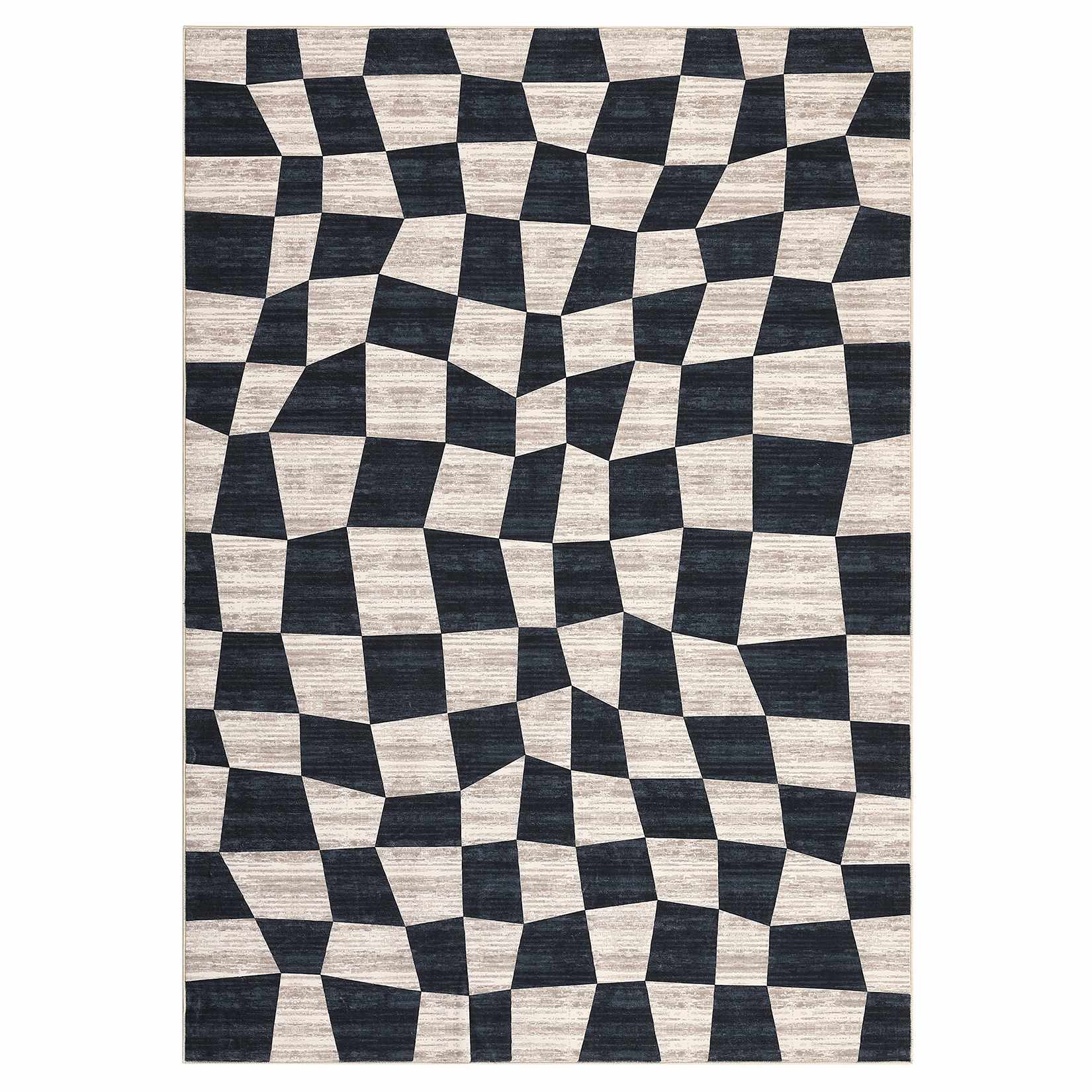 WhizMax SUNNY-PHO-14B2ZZGJ 5 x 7 ft Polyester Dark Blue Rectangular Living Room Bedroom Dining Room Geometric Checkered Modern Machine Washable Area Rug