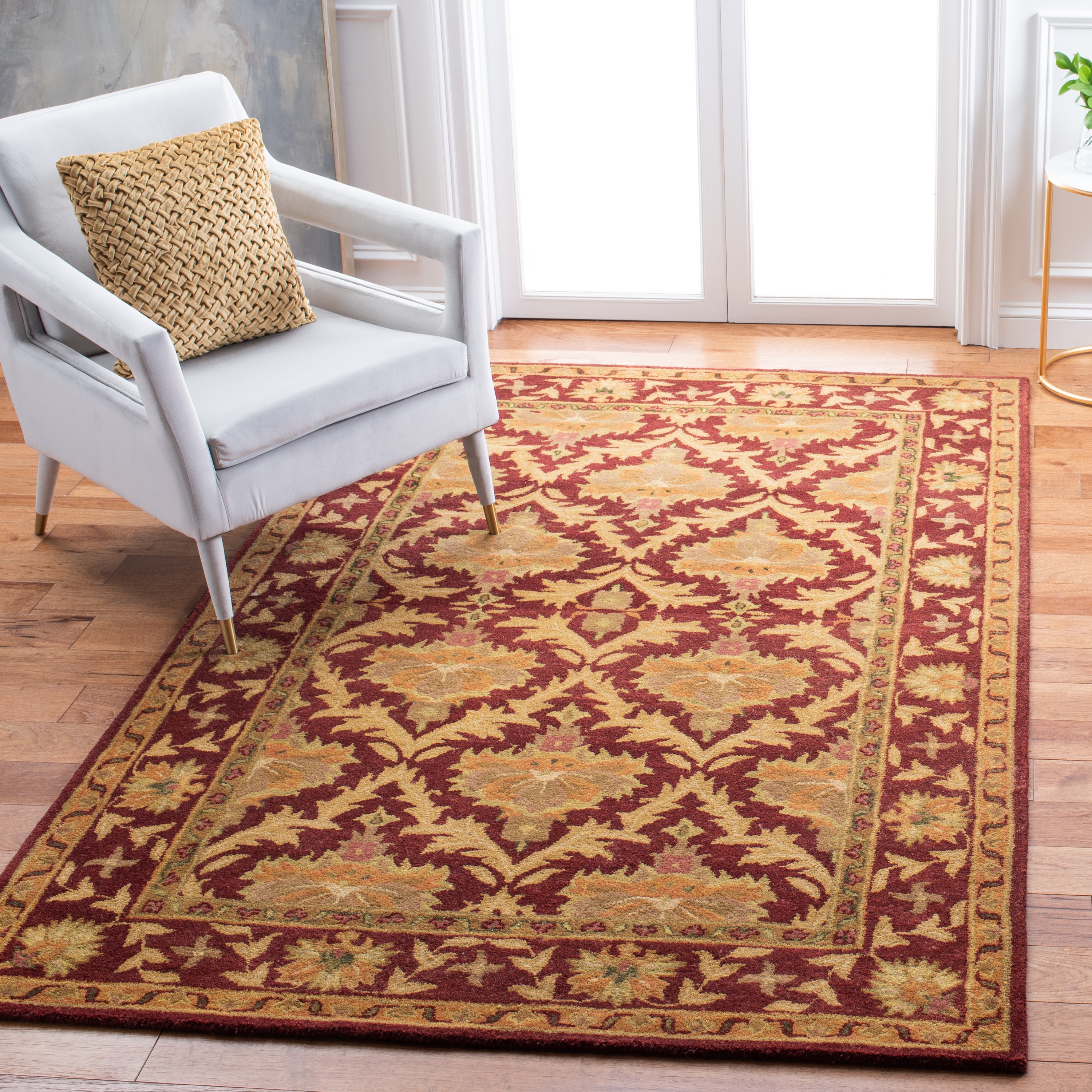 Safavieh AT54A-4 Antiquity Nevahad 4 x 6 (ft) Tufted Wool Wine/Gold Rectangular Indoor Floral/Botanical Vintage Area rug