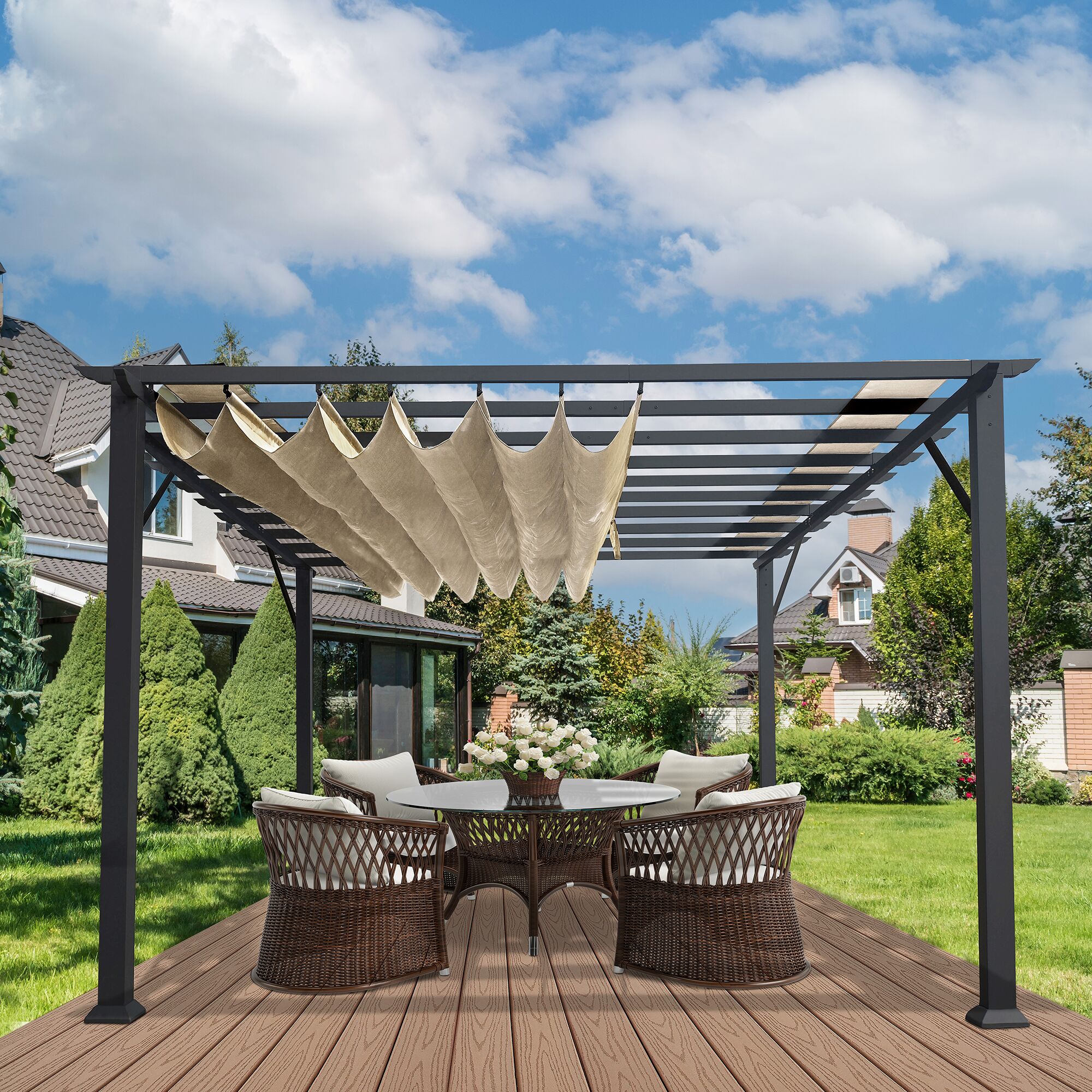 Paragon Outdoor PR11GRYS Florence 11-ft 2-in W x 11-ft 2-in L x 7-ft 8-in H Gray Metal Freestanding Pergola with Canopy