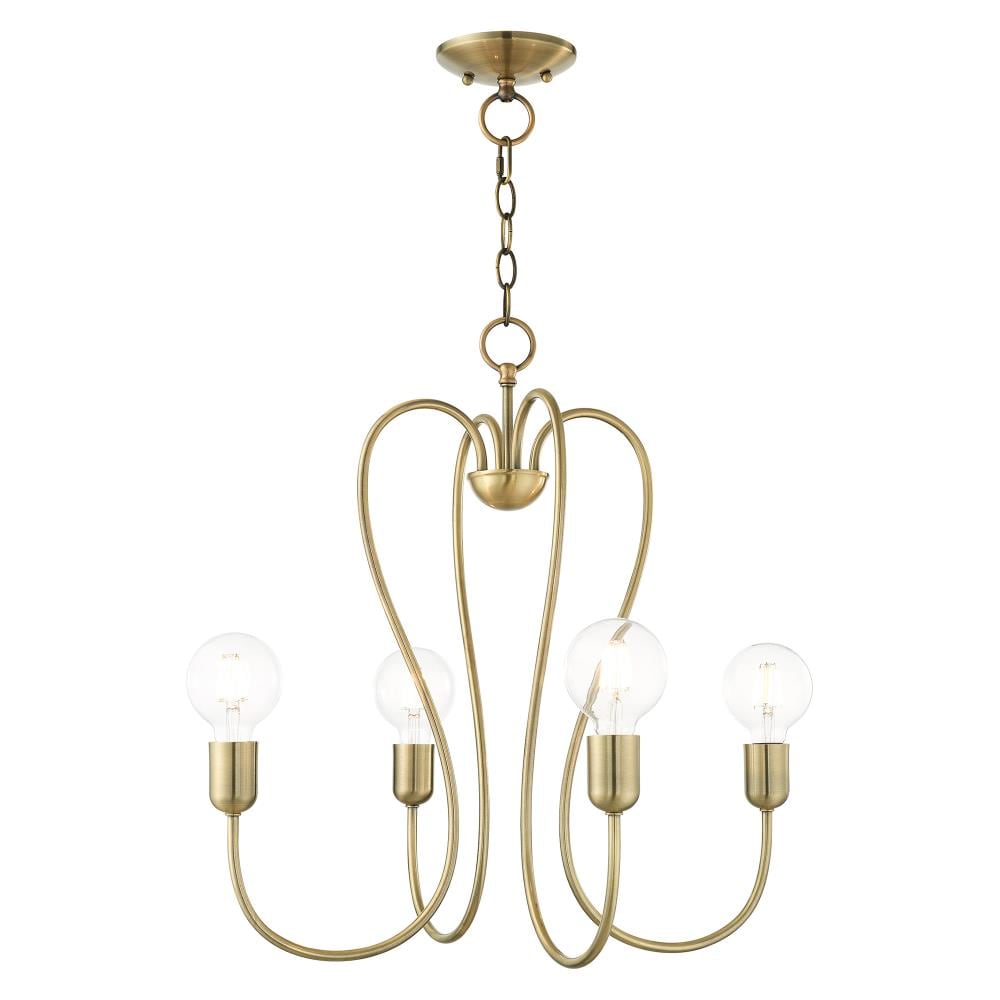 Antique Brass 4-Light Mini Chandelier with Crystal Accents