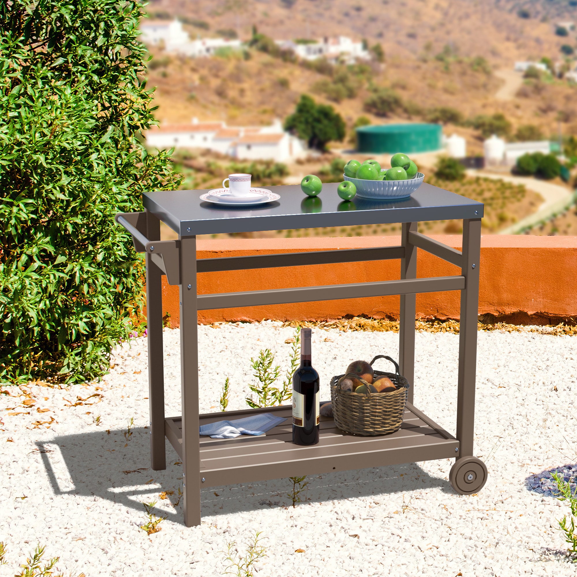 Runesay HBGRIL-14 Grill Prep Cart Brown Steel Grill cart